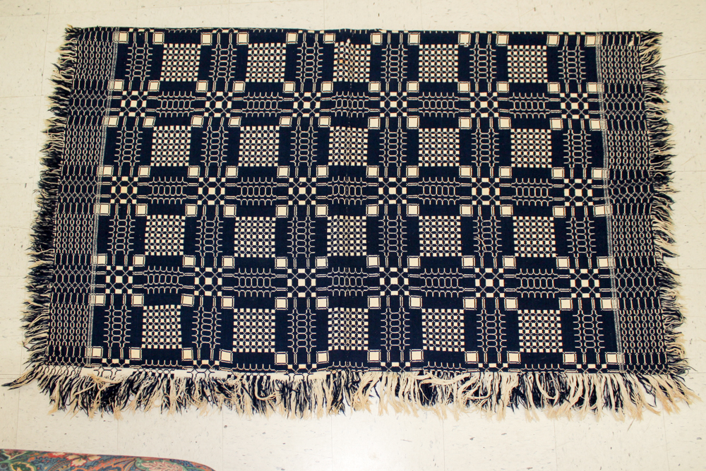 Antique Linsey-woolsey Blue and White Coverlet