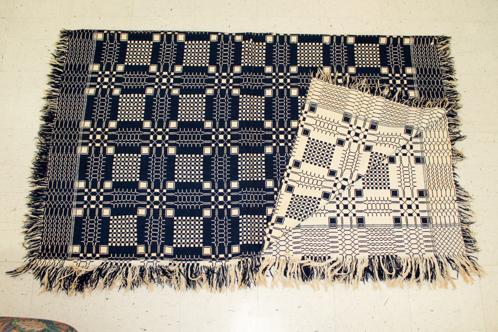 Antique Linsey-woolsey Blue and White Coverlet