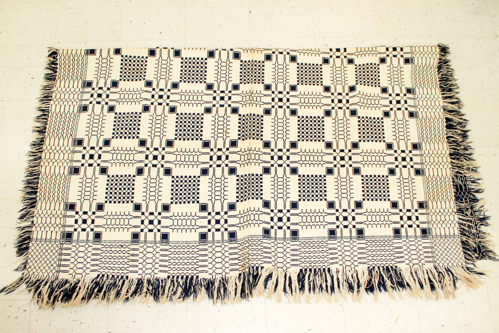 Antique Linsey-woolsey Blue and White Coverlet