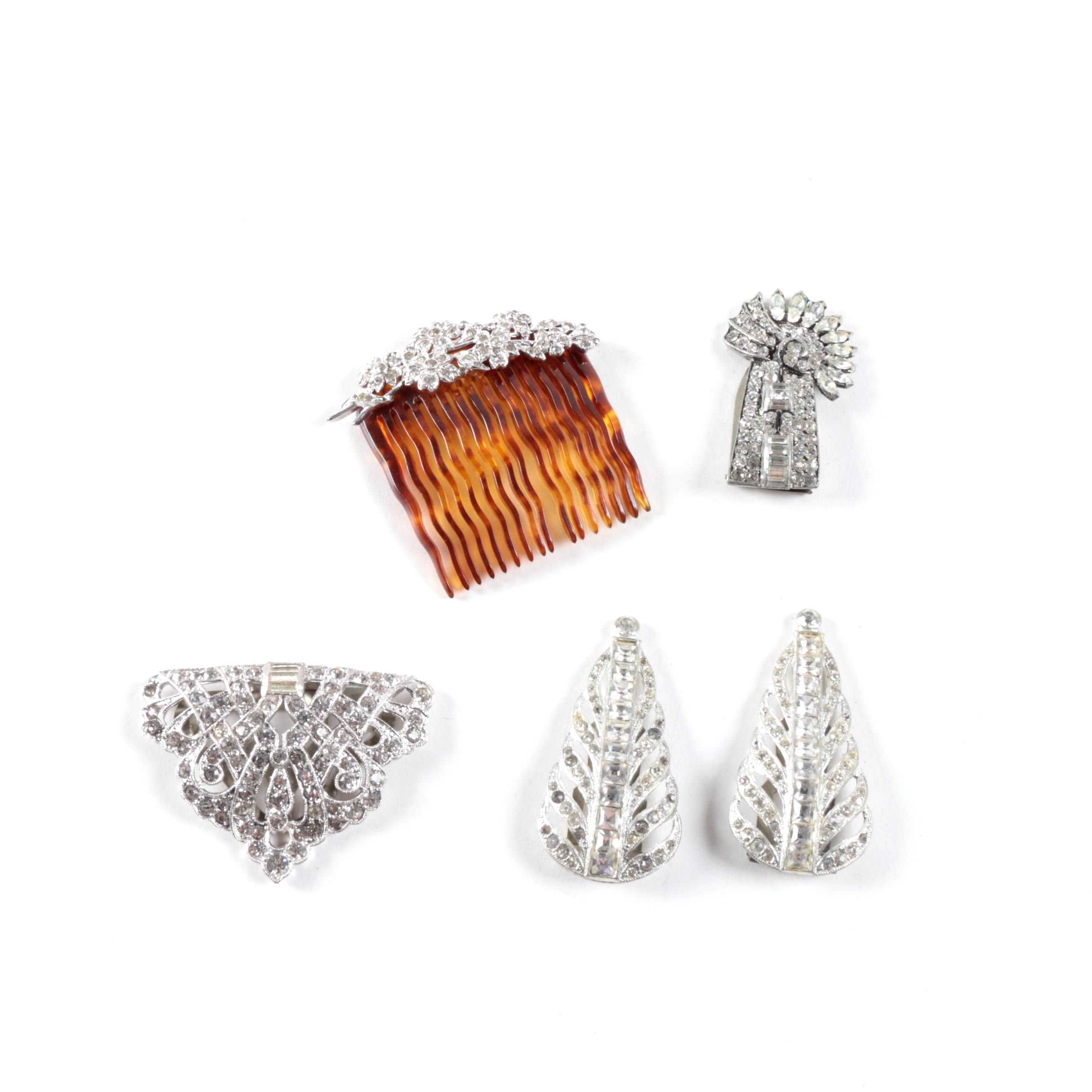 Collection of Vintage Dress Clips and Hair Comb