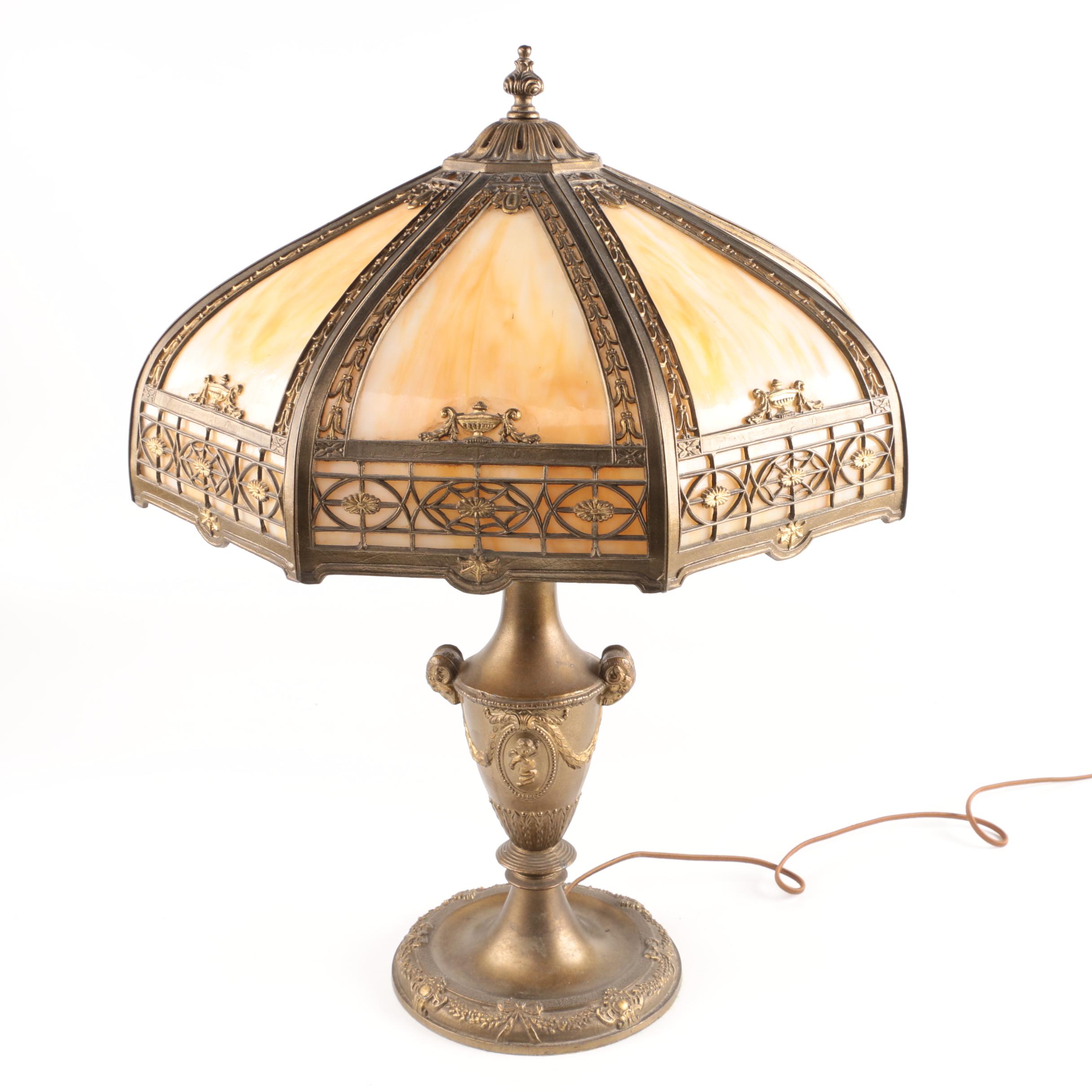 Vintage Victorian-Style Lamp with Slag Glass Shade