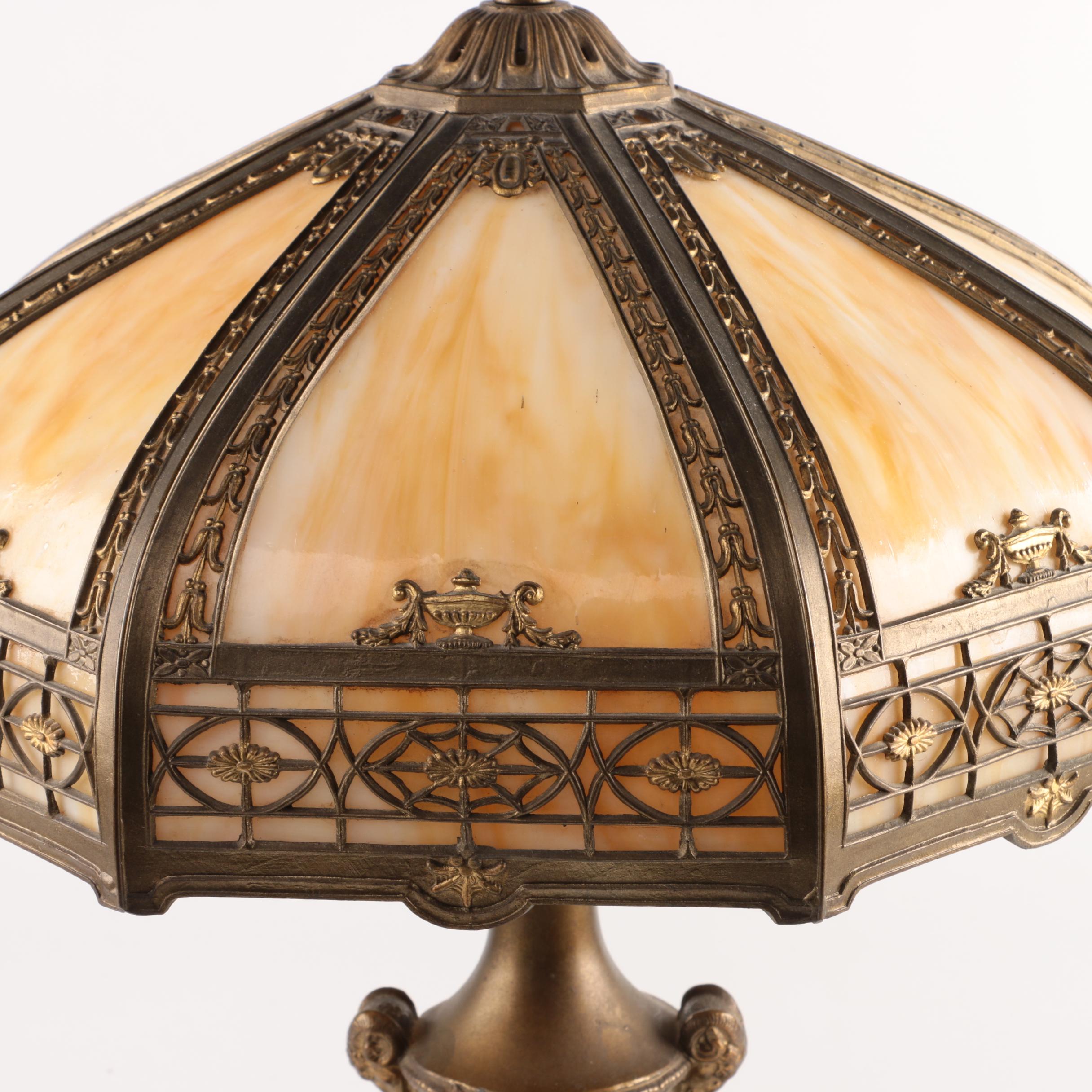 Vintage Victorian-Style Lamp with Slag Glass Shade