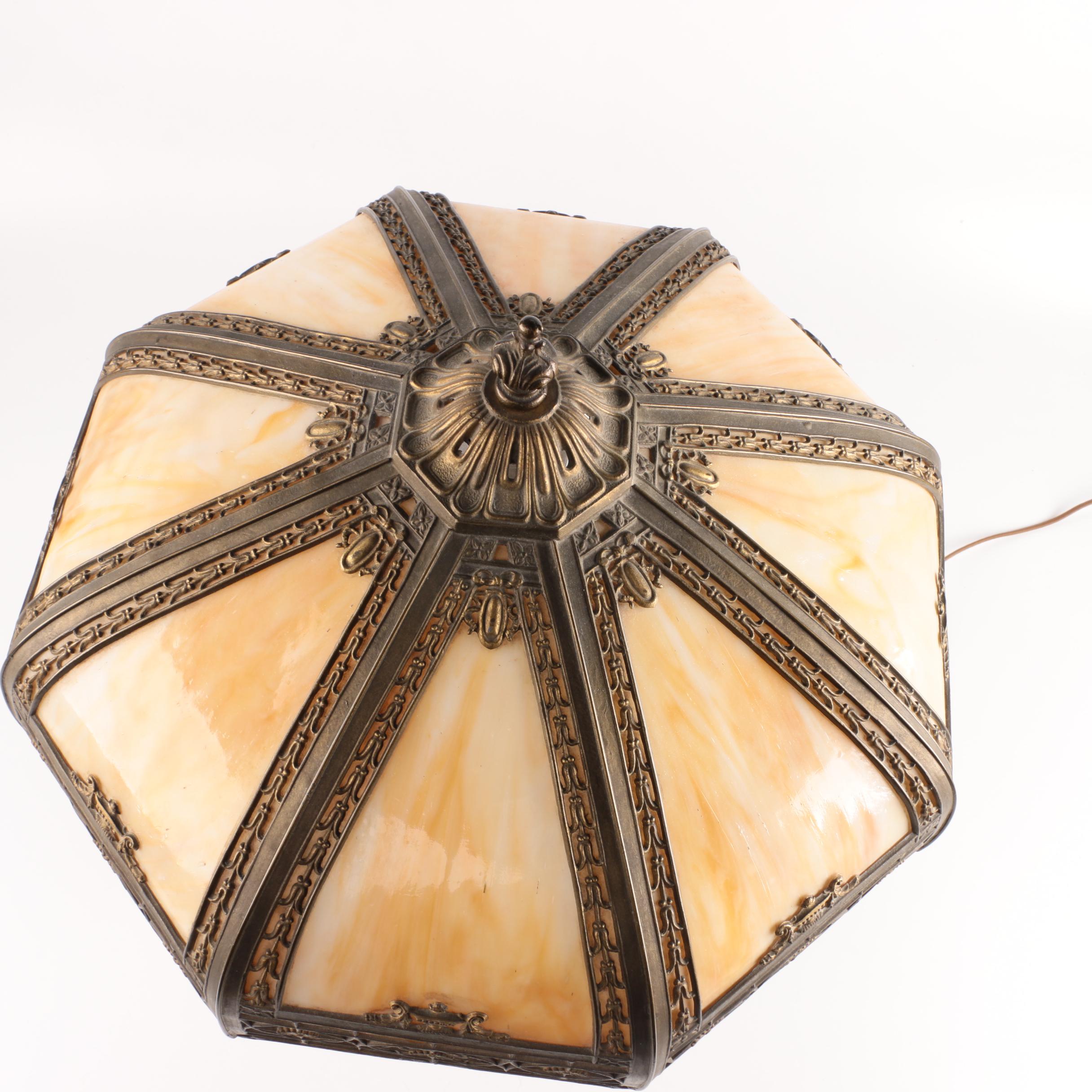 Vintage Victorian-Style Lamp with Slag Glass Shade
