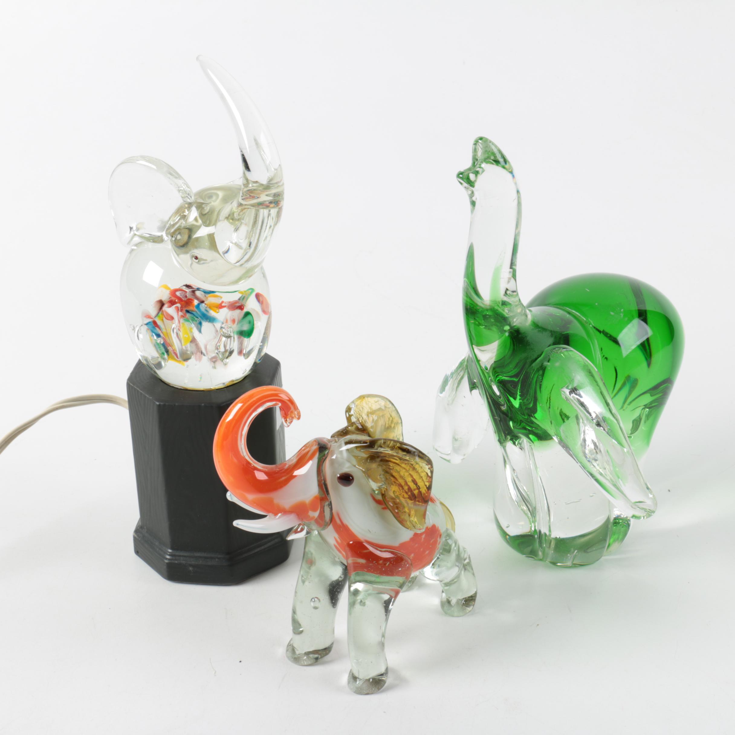 Glass Elephant Figurines including Lenwile Ardalt