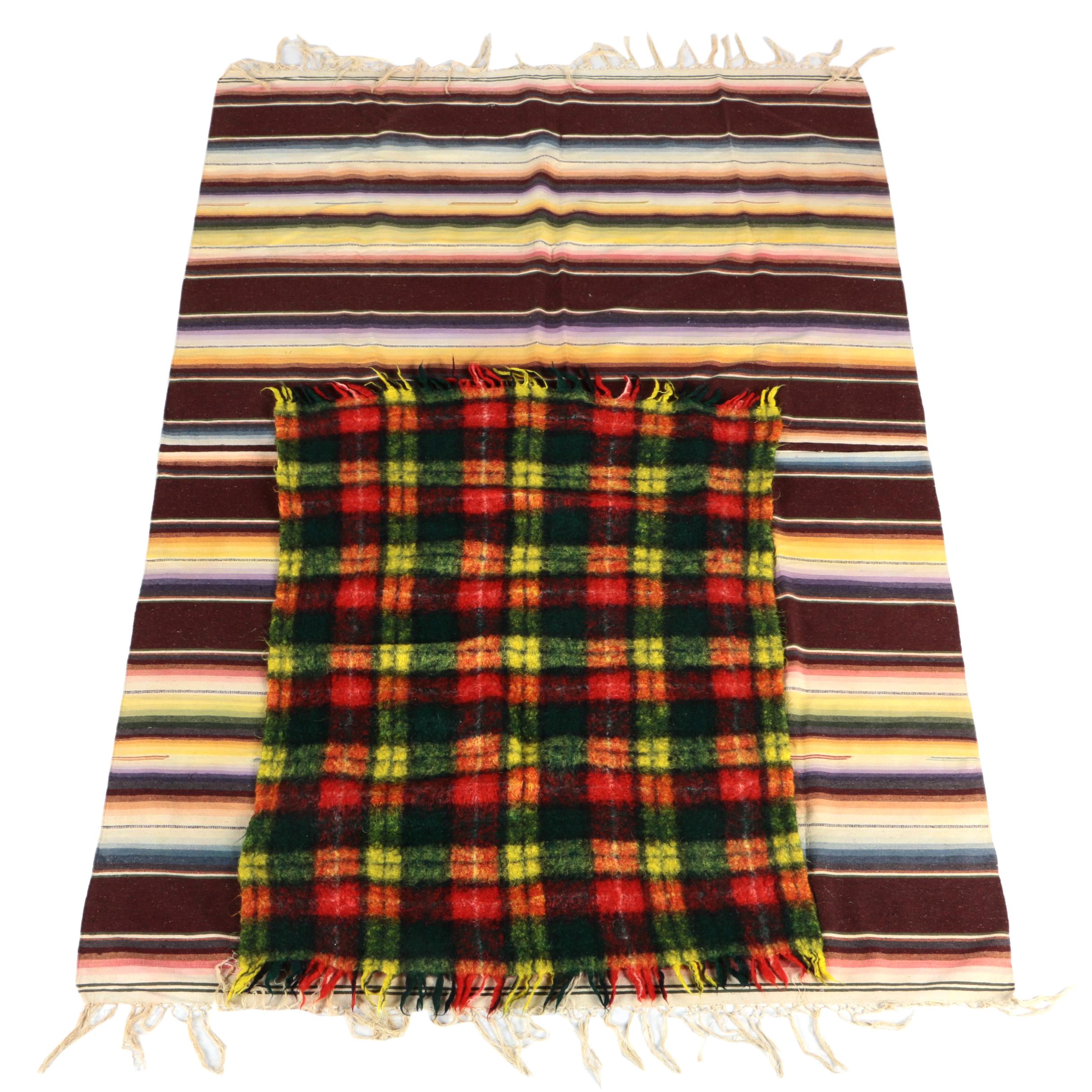 Vintage Mexican Serape Blanket and Plaid Throw