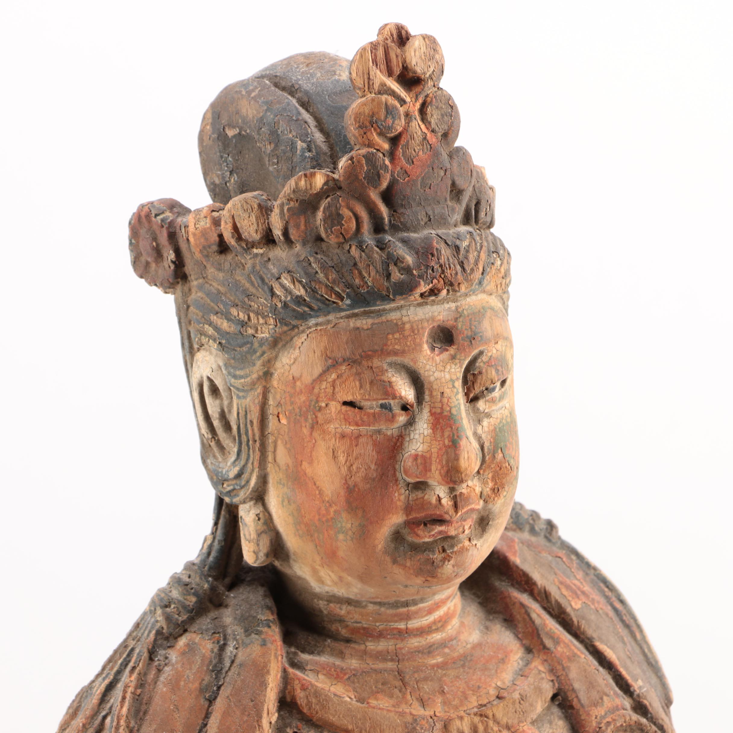 East Asian Style Wood Sculpture of a Buddhist Deity