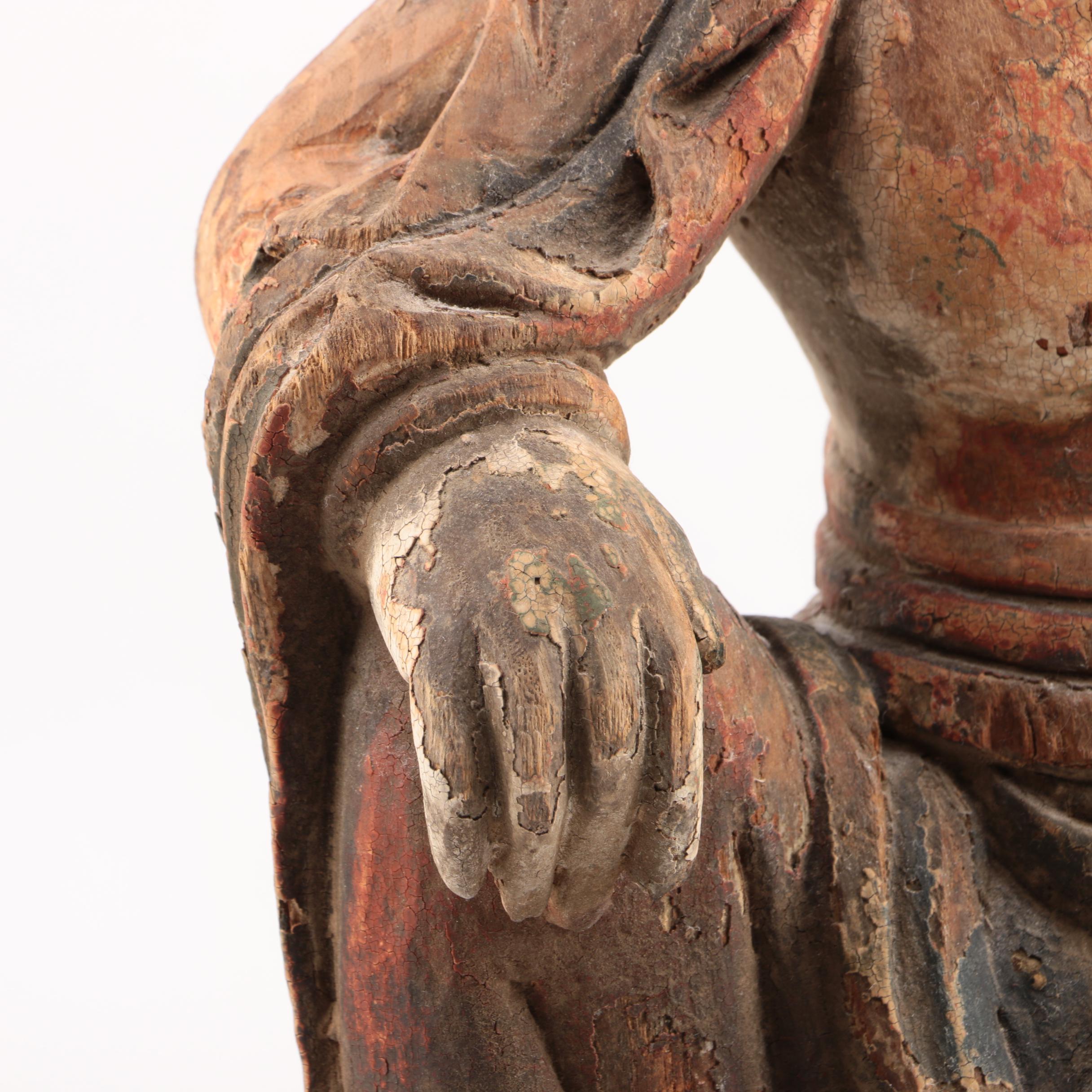 East Asian Style Wood Sculpture of a Buddhist Deity