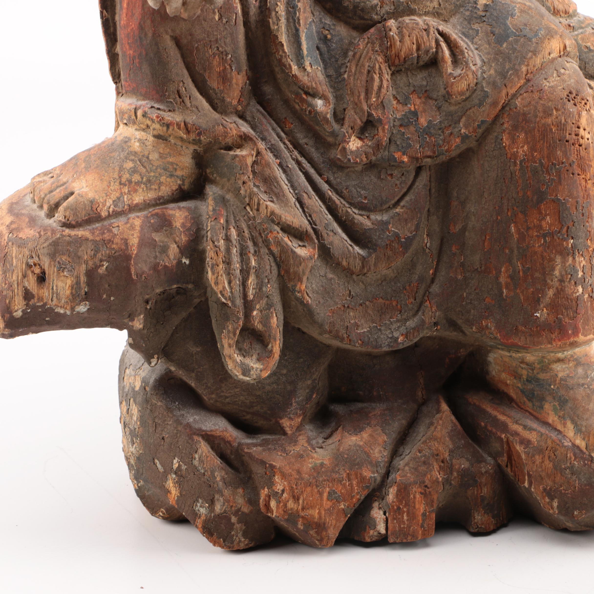 East Asian Style Wood Sculpture of a Buddhist Deity