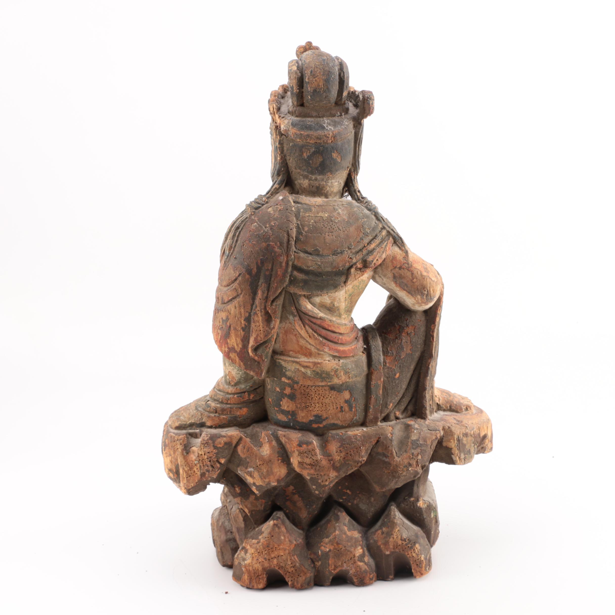East Asian Style Wood Sculpture of a Buddhist Deity