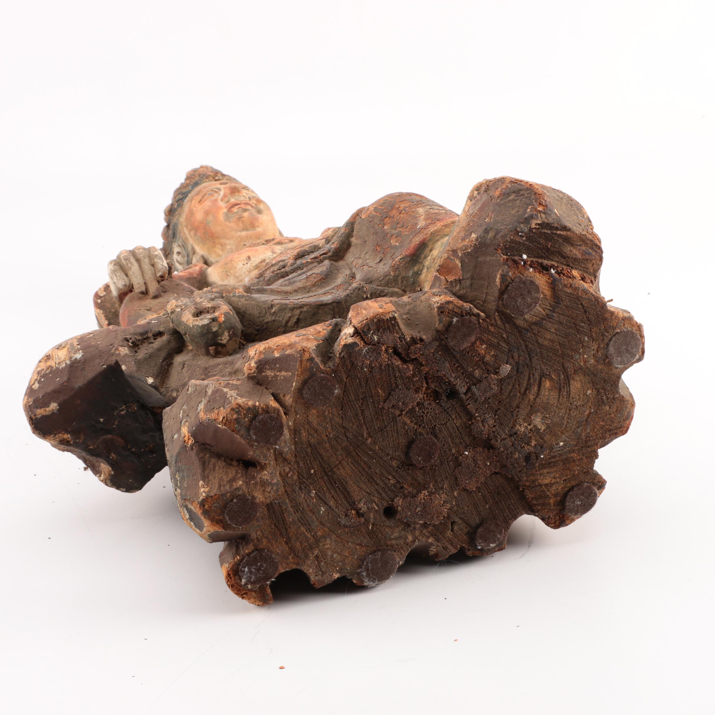 East Asian Style Wood Sculpture of a Buddhist Deity