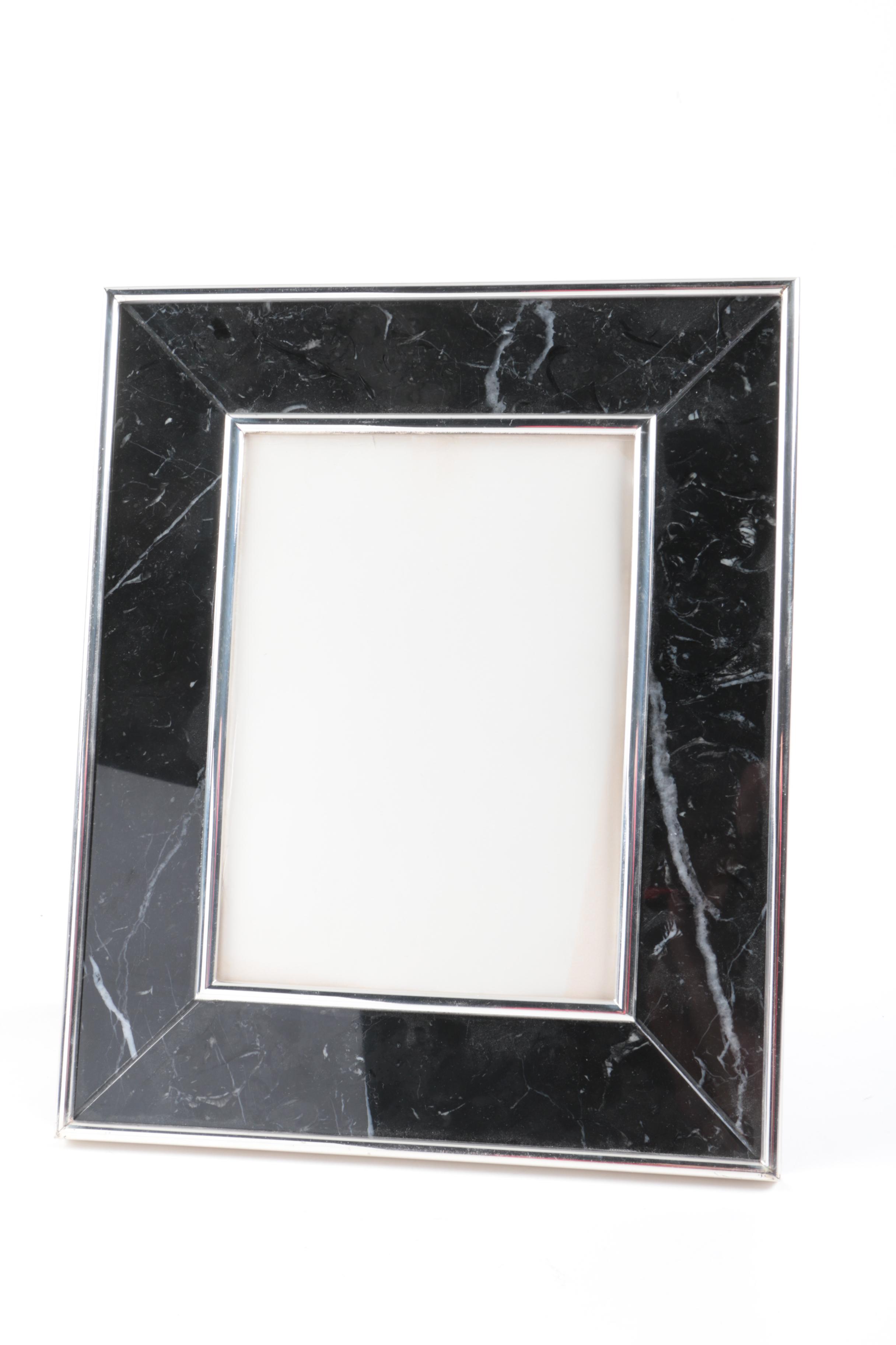 Black Marble and Silver Plate Italian Picture Frame