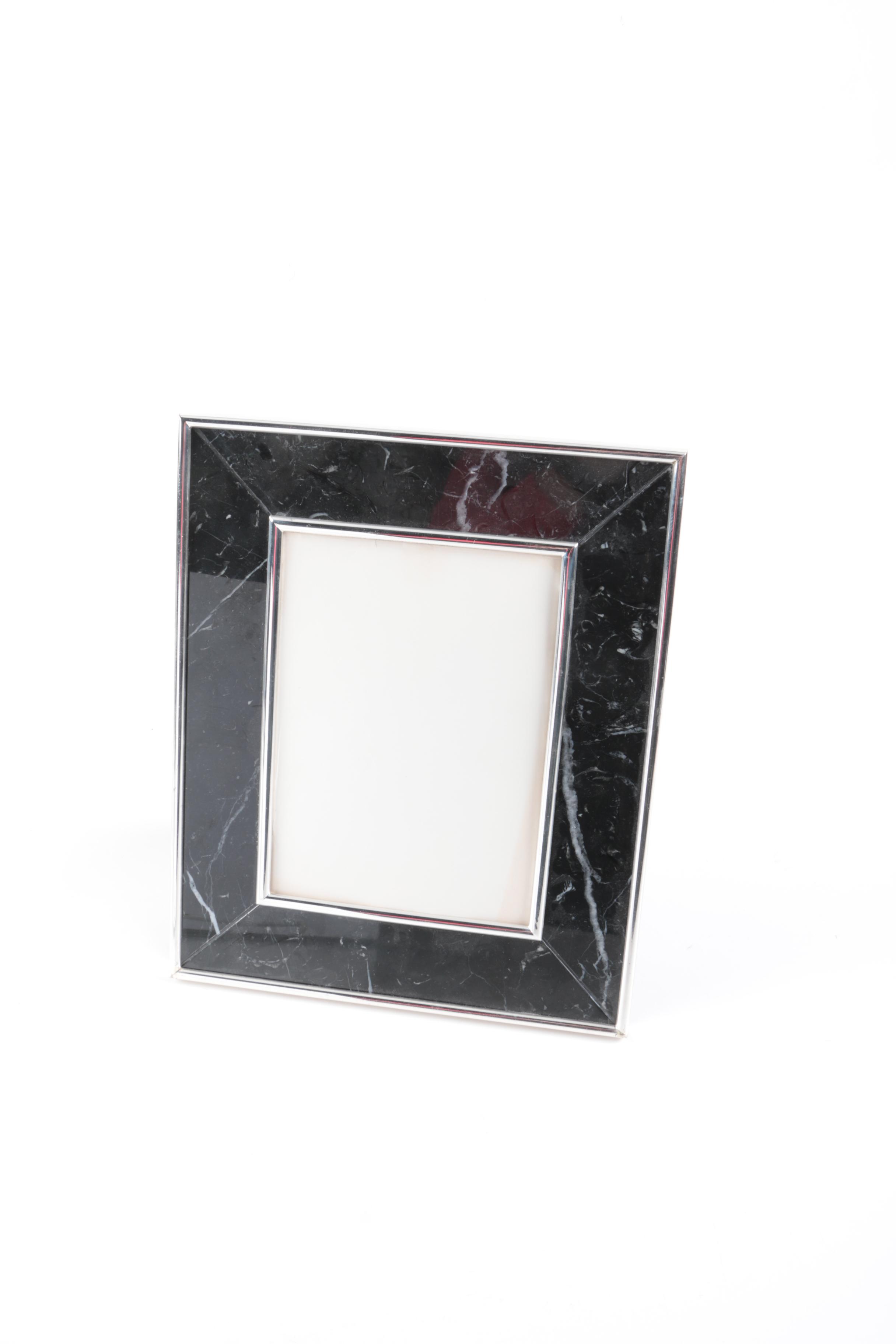 Black Marble and Silver Plate Italian Picture Frame