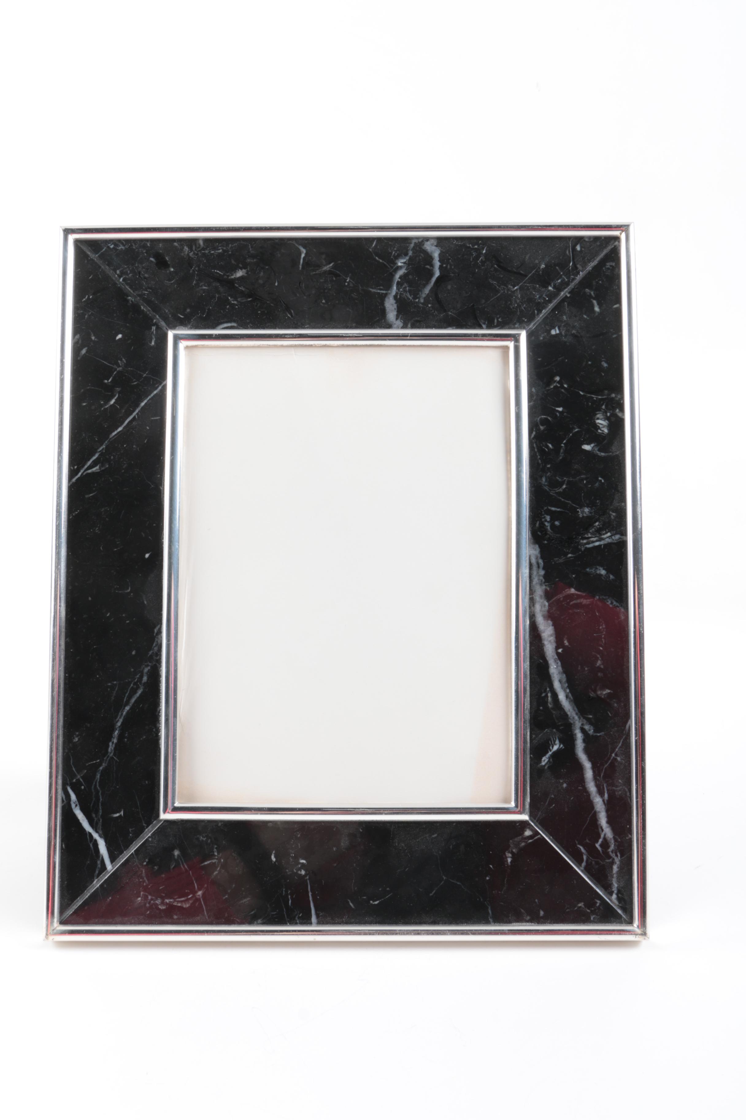 Black Marble and Silver Plate Italian Picture Frame