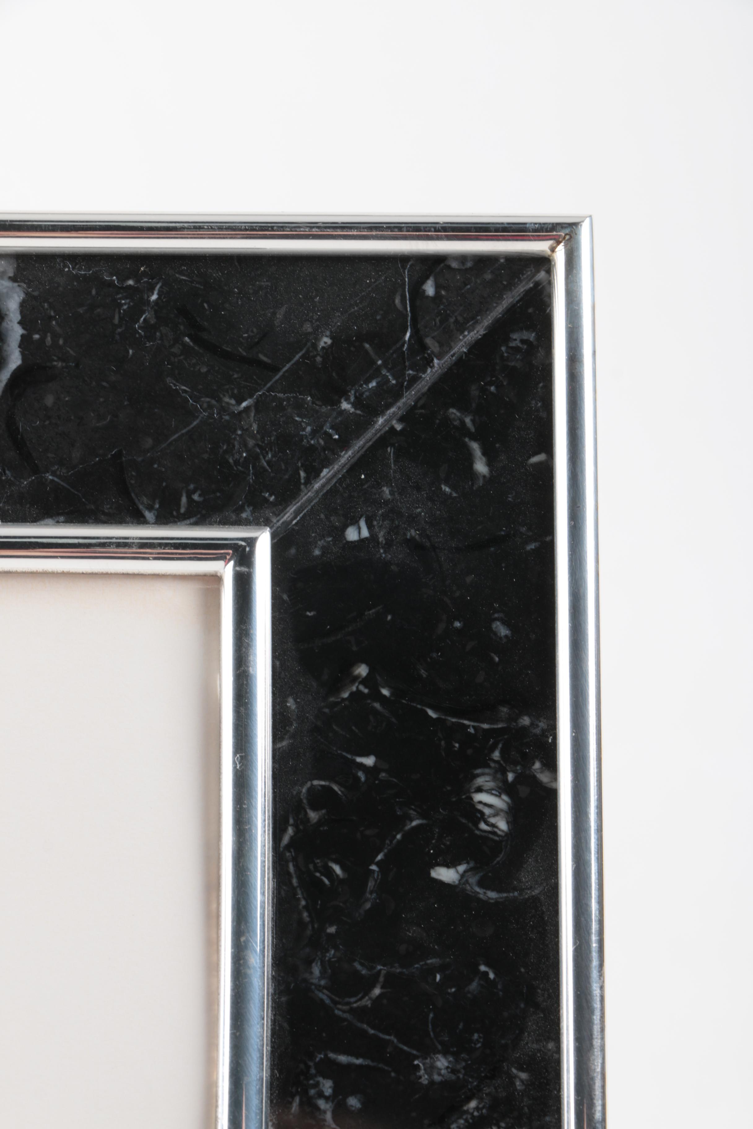 Black Marble and Silver Plate Italian Picture Frame