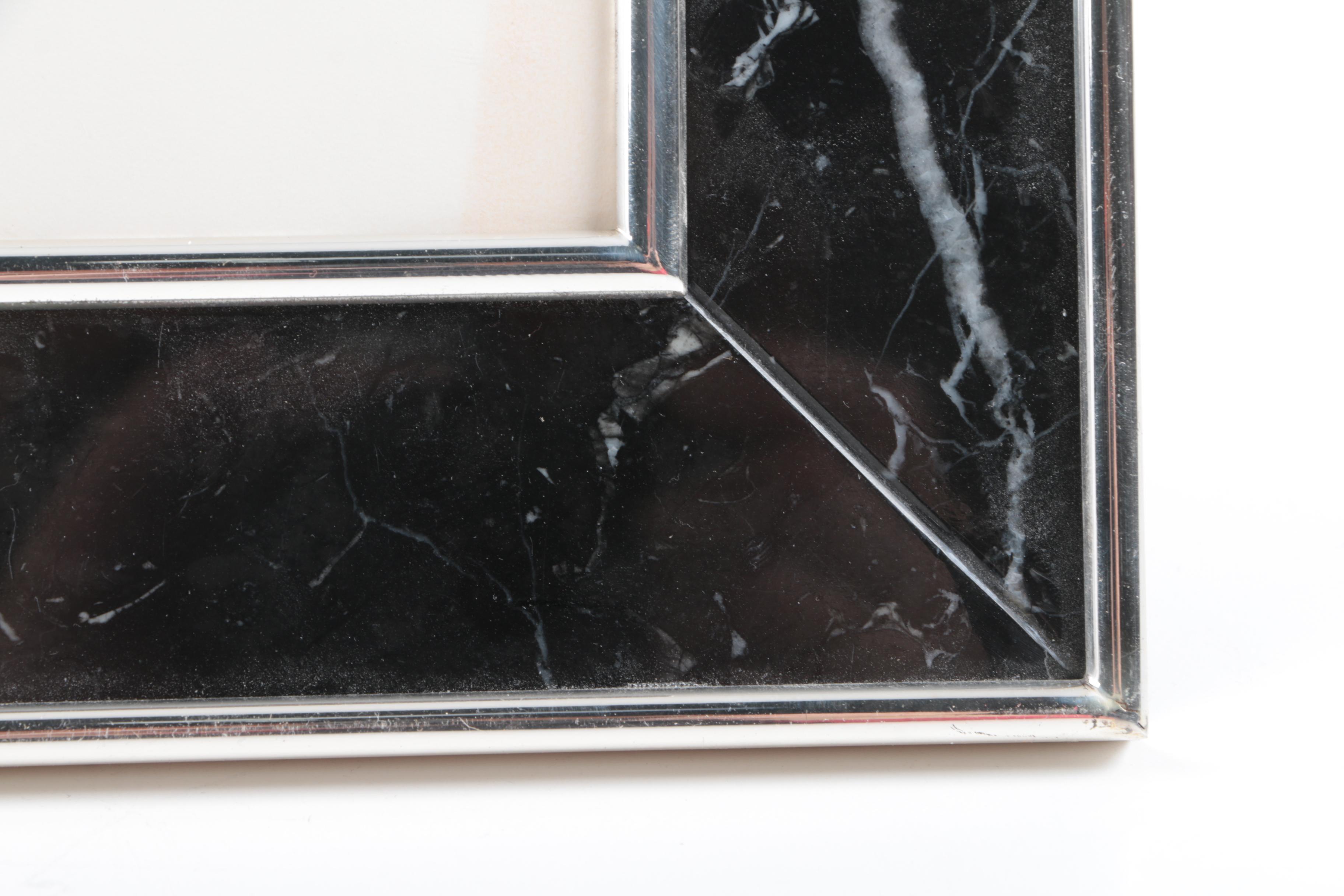 Black Marble and Silver Plate Italian Picture Frame