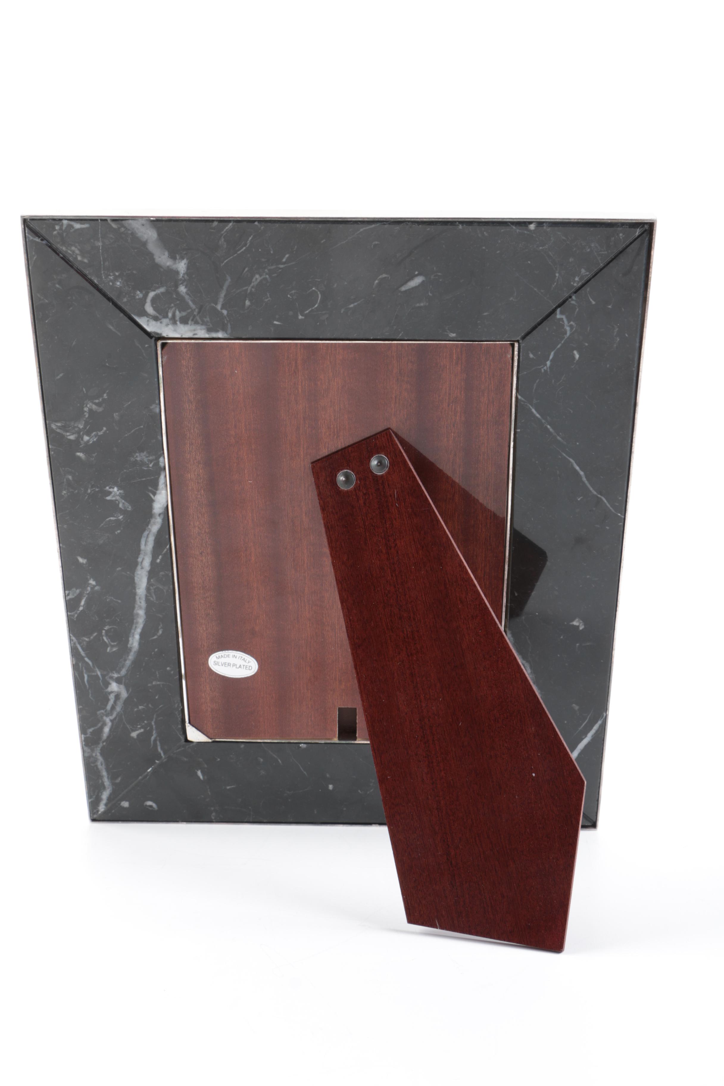 Black Marble and Silver Plate Italian Picture Frame