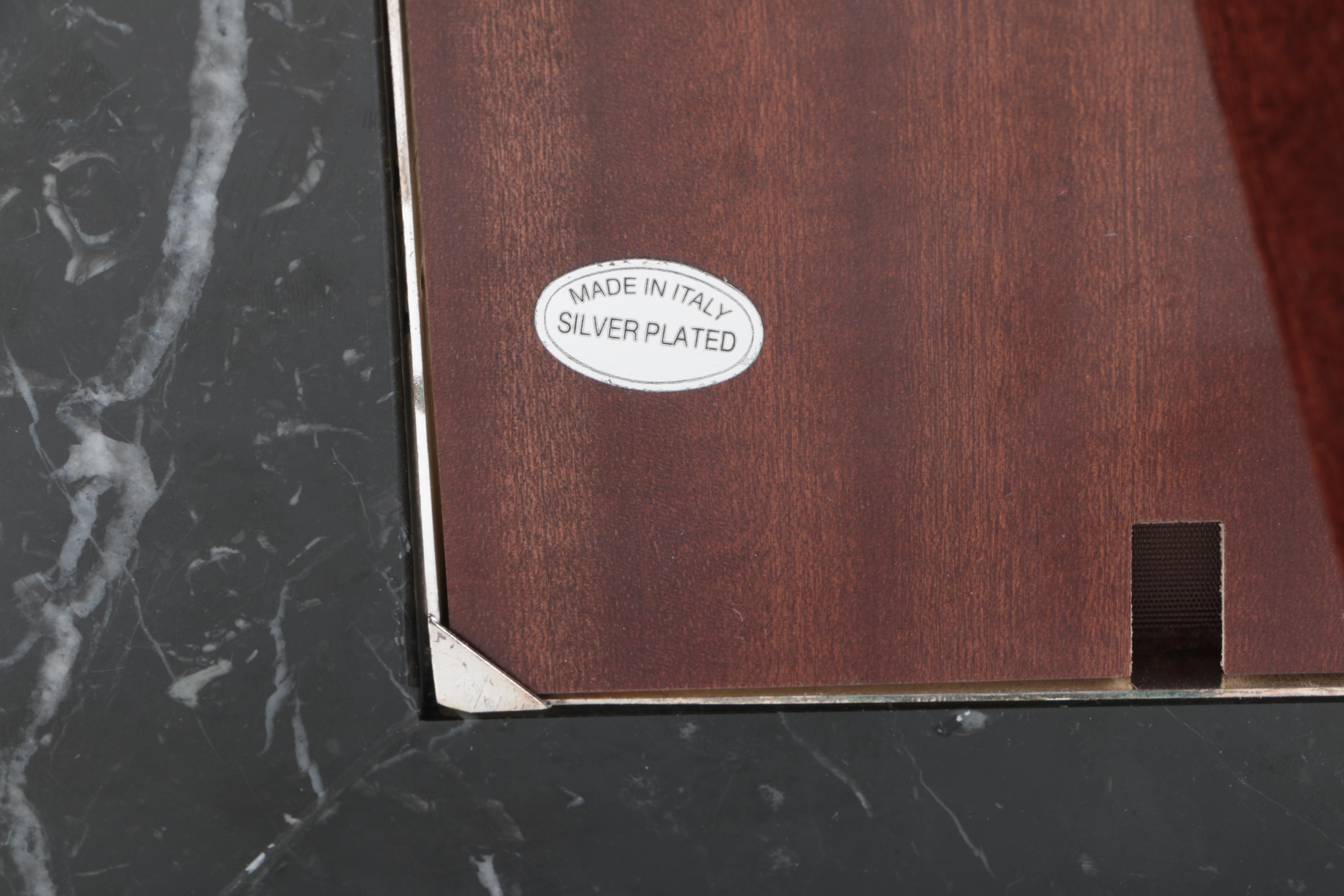Black Marble and Silver Plate Italian Picture Frame