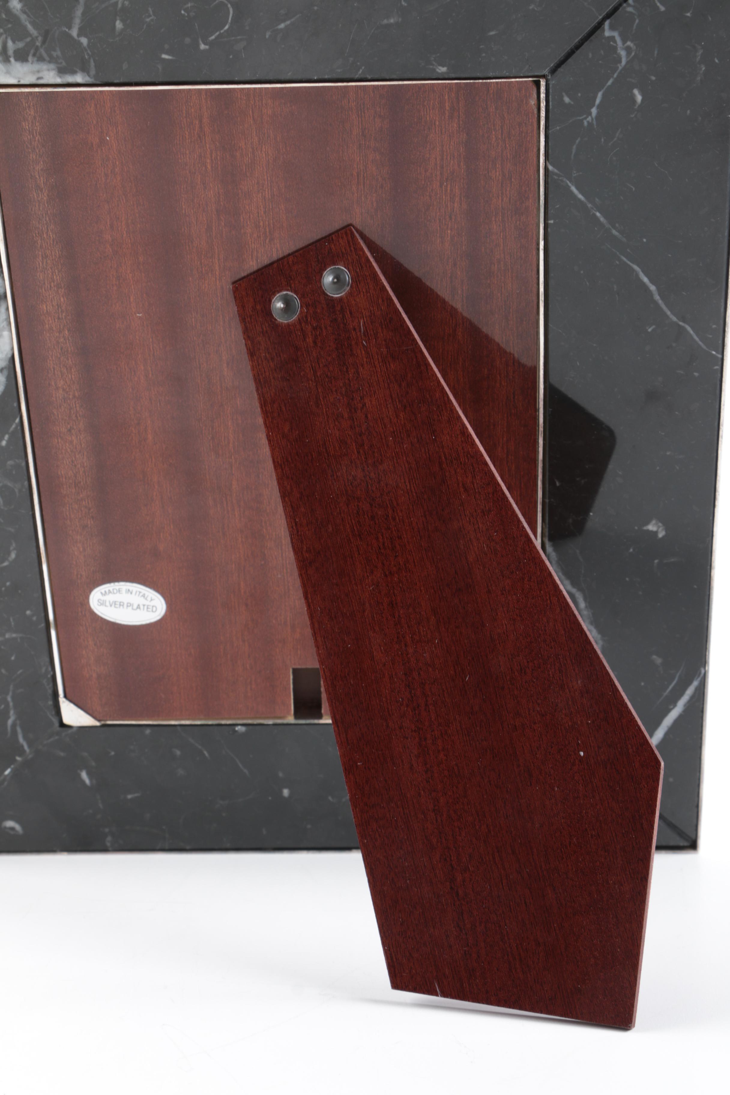 Black Marble and Silver Plate Italian Picture Frame