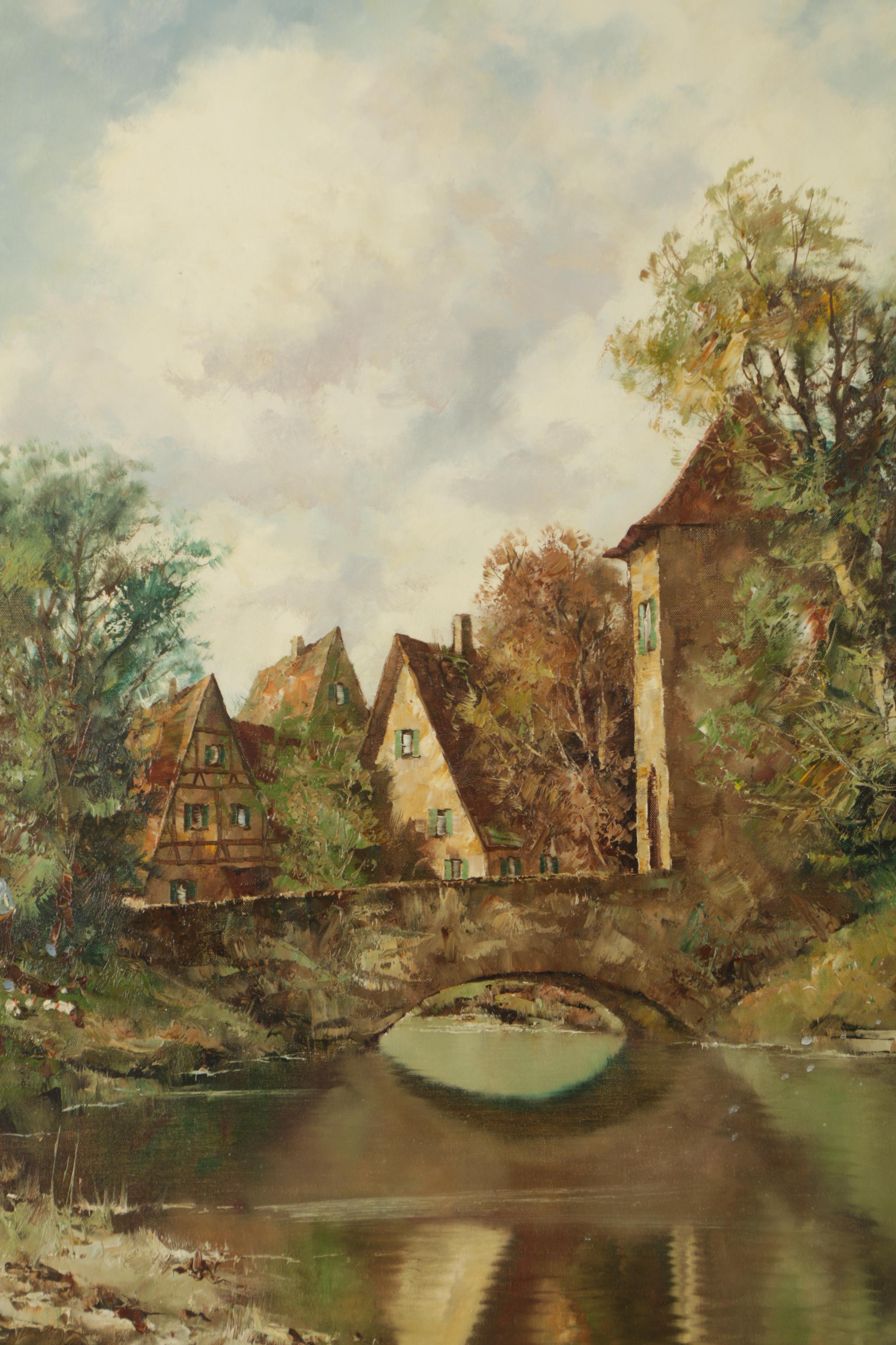 Oil Painting on Canvas of a Tudor Style Town