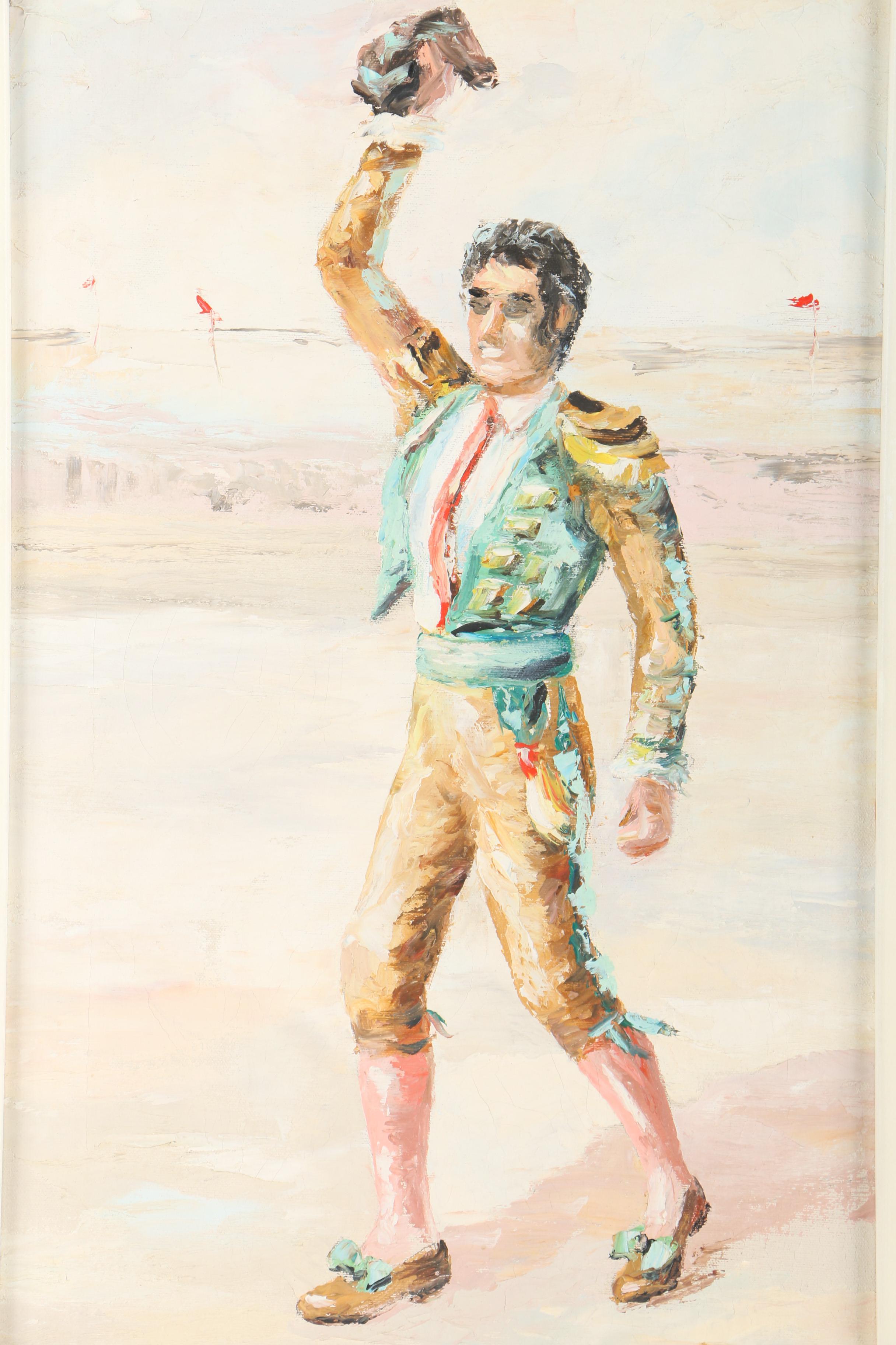 Oil on Canvas Diptych of Matadors Signed "Henry"