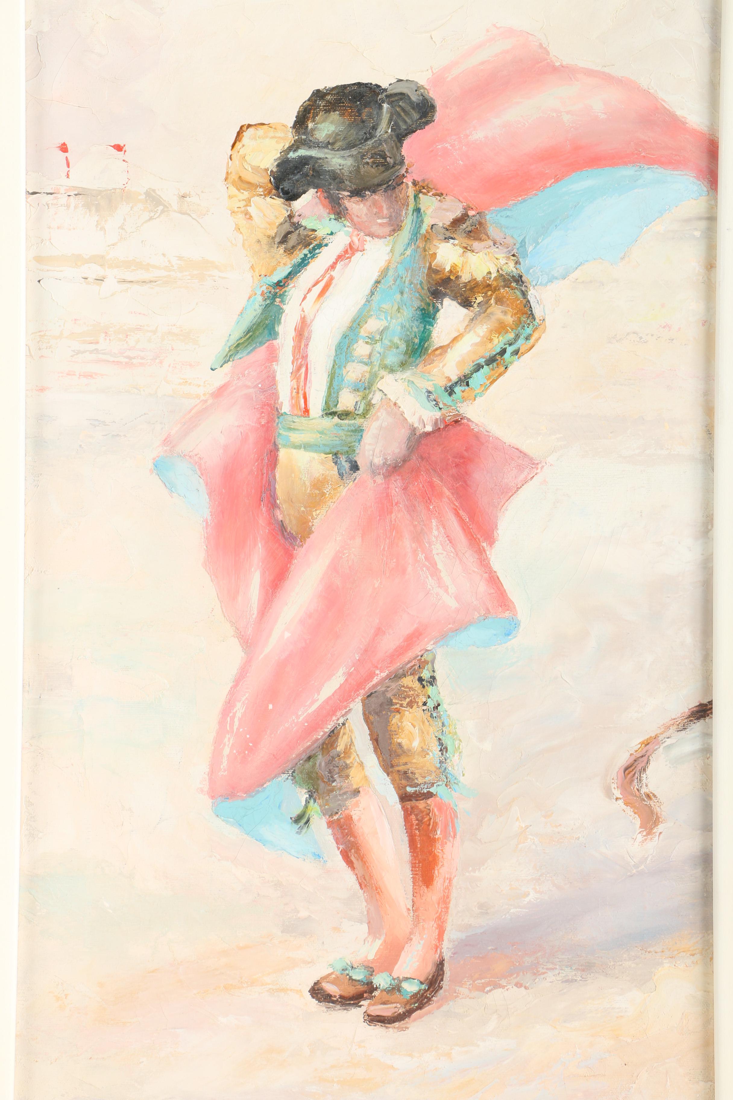 Oil on Canvas Diptych of Matadors Signed "Henry"