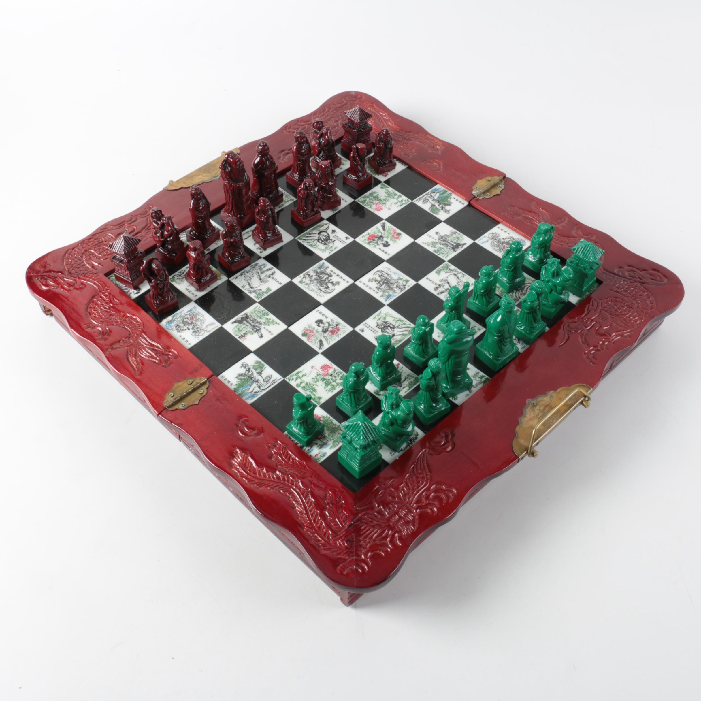 Asian Influenced Carved Chess Set