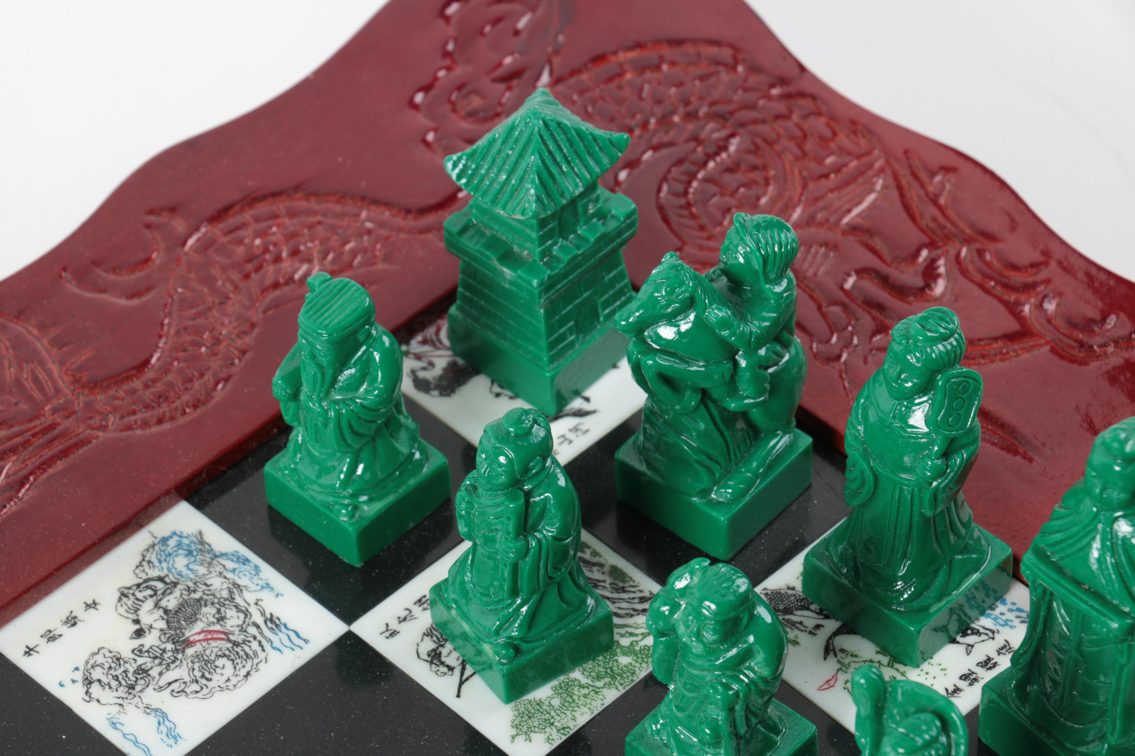 Asian Influenced Carved Chess Set