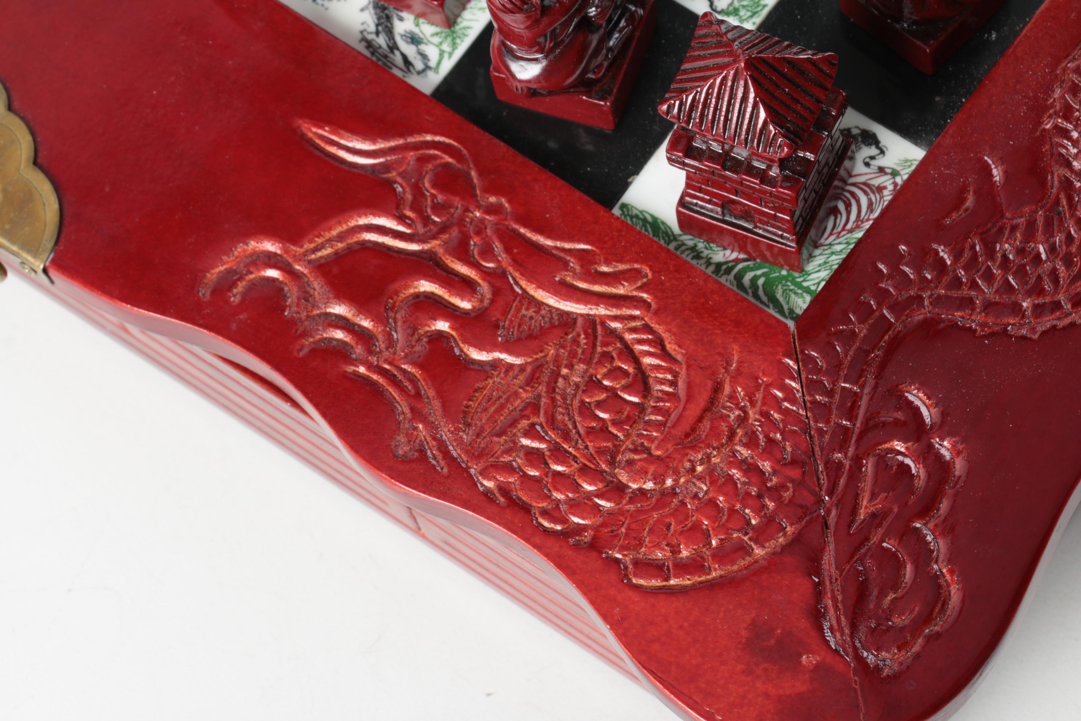 Asian Influenced Carved Chess Set