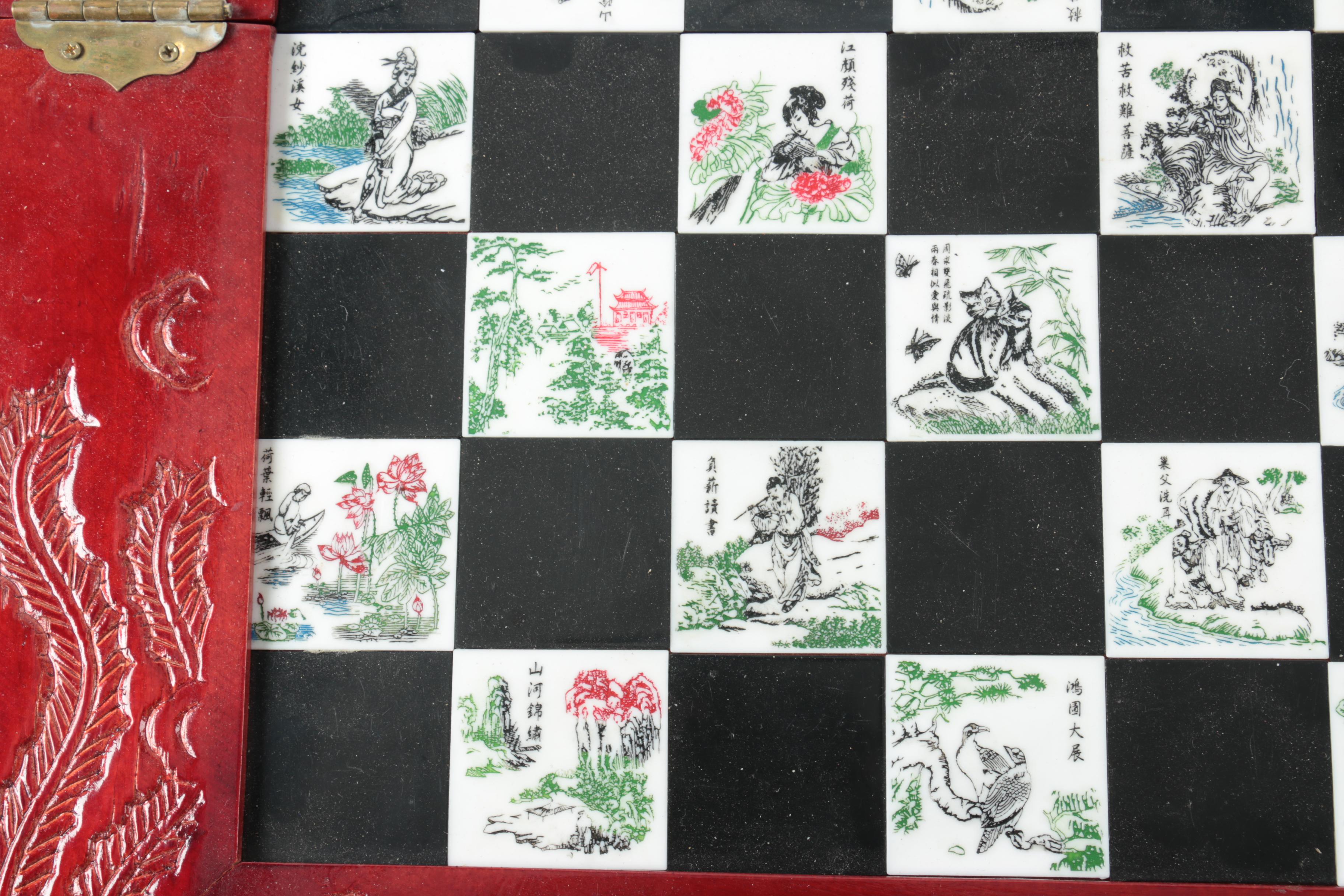 Asian Influenced Carved Chess Set