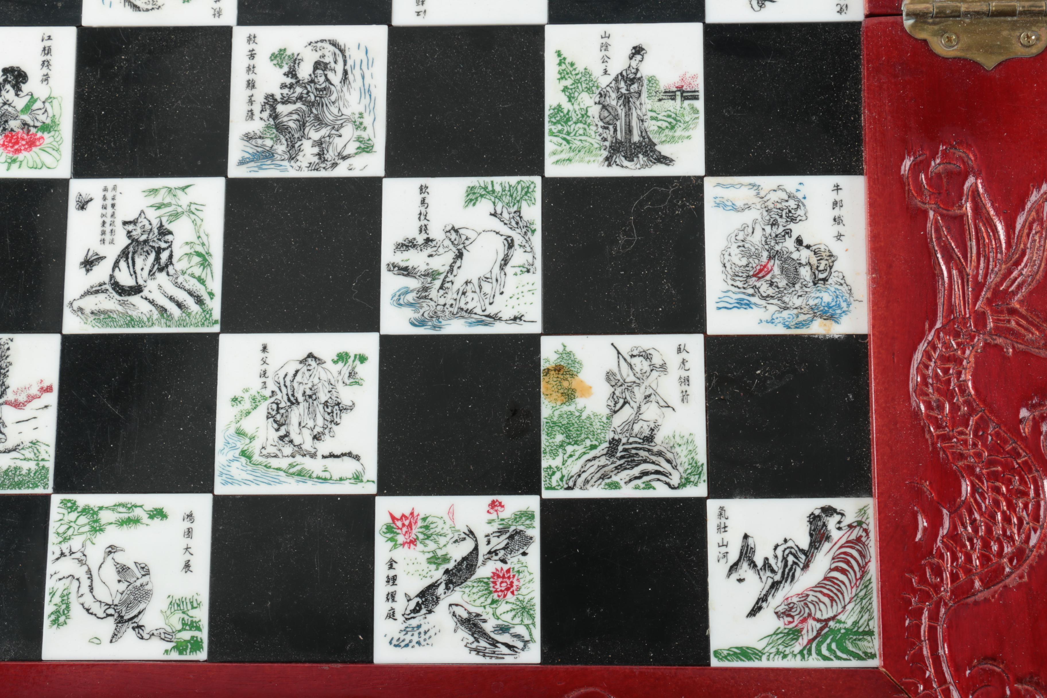 Asian Influenced Carved Chess Set