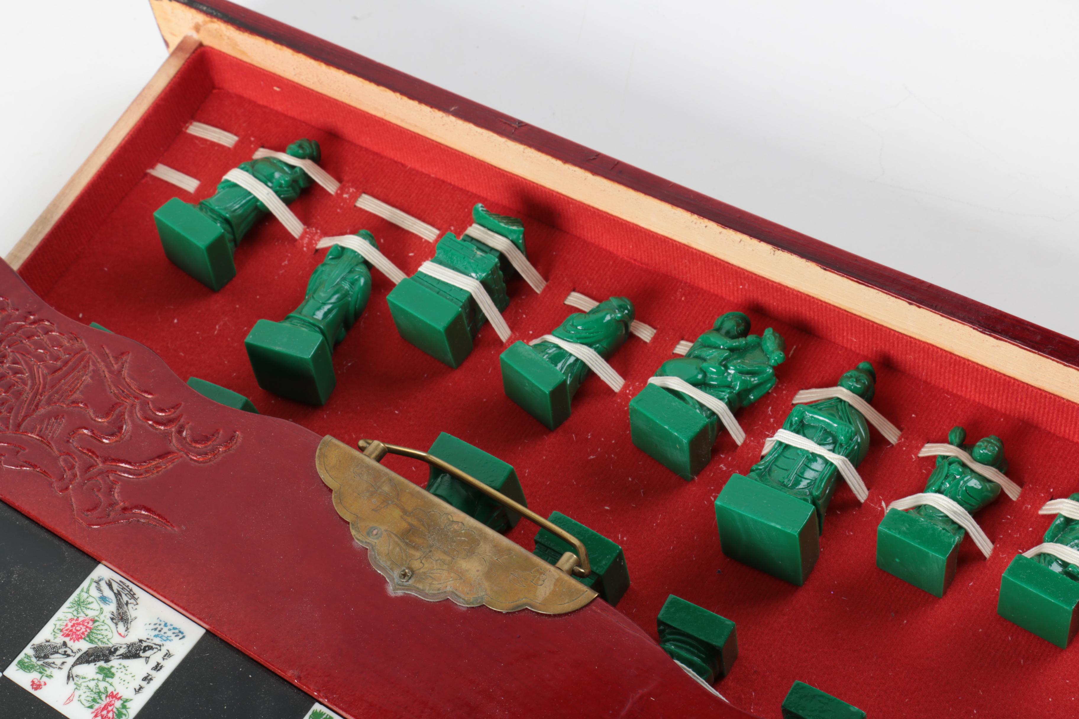 Asian Influenced Carved Chess Set