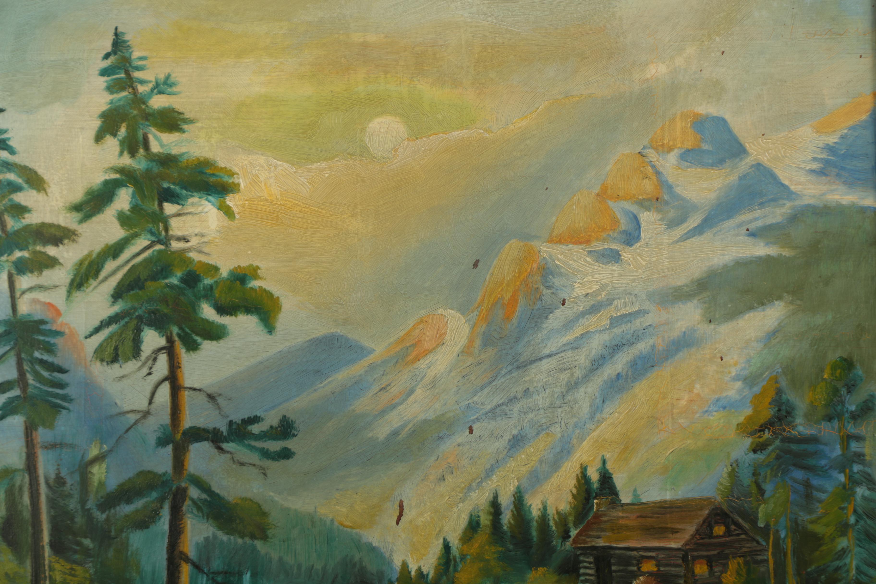 G. Ehrler Oil Painting on Board of a Mountain Landscape