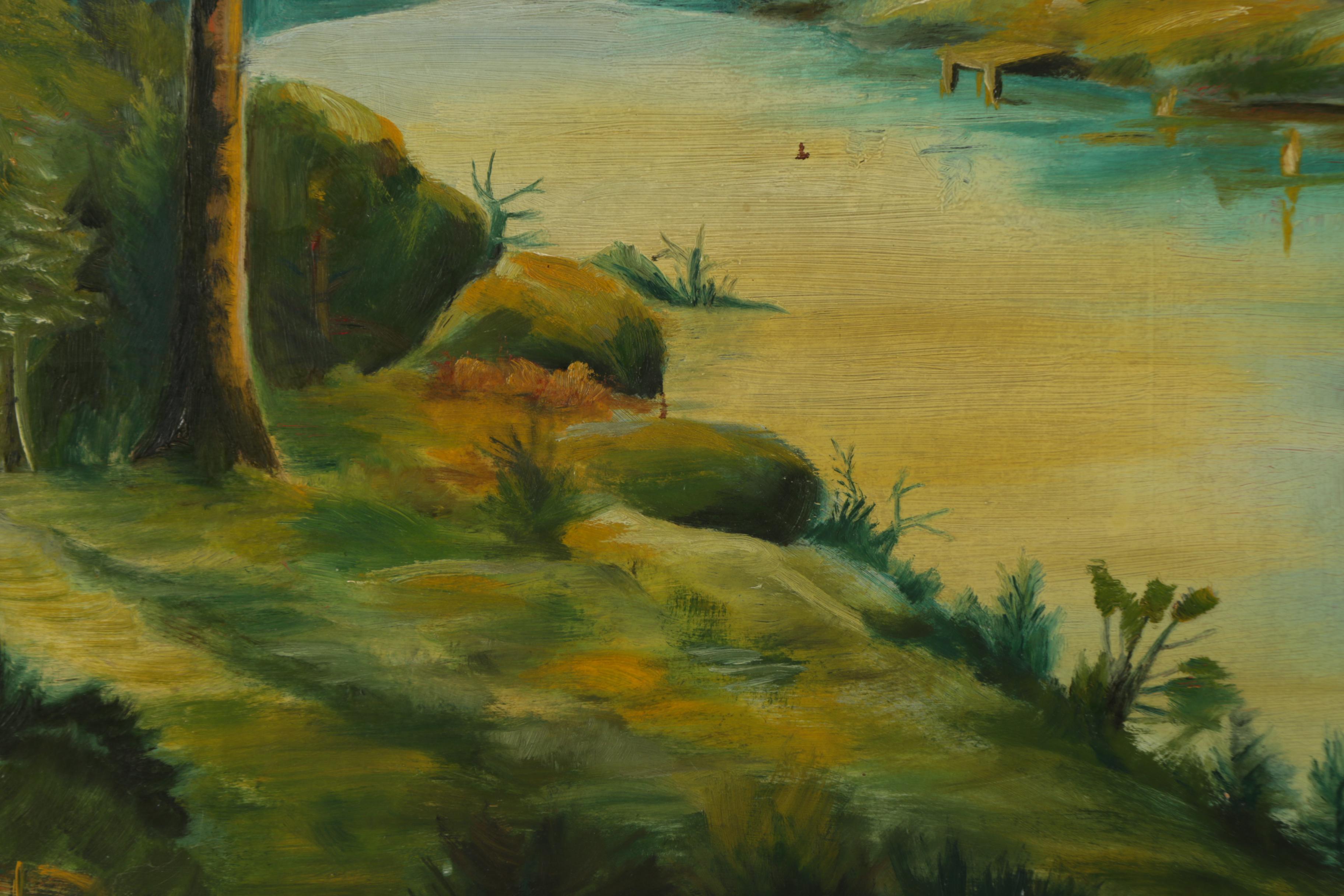 G. Ehrler Oil Painting on Board of a Mountain Landscape