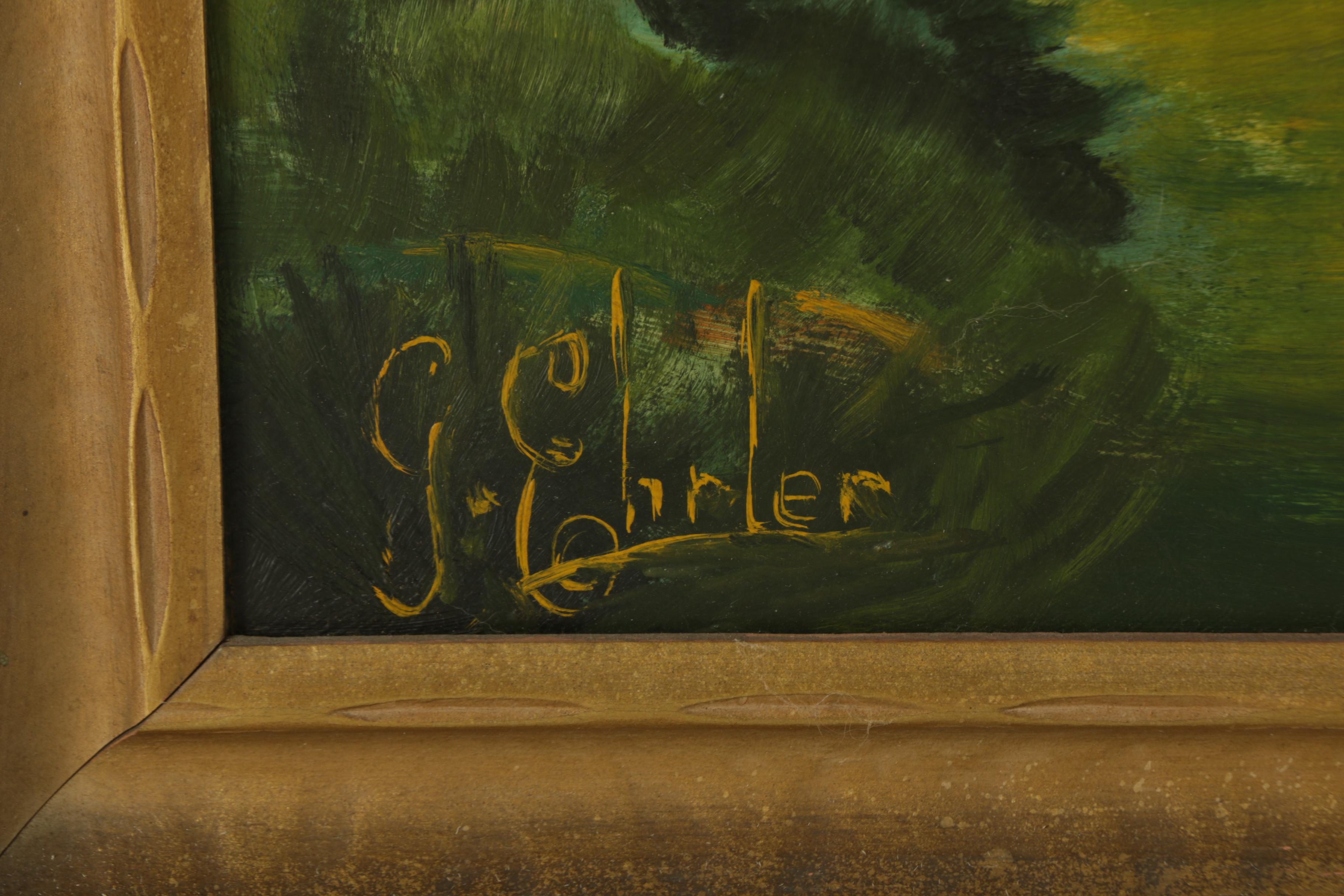 G. Ehrler Oil Painting on Board of a Mountain Landscape