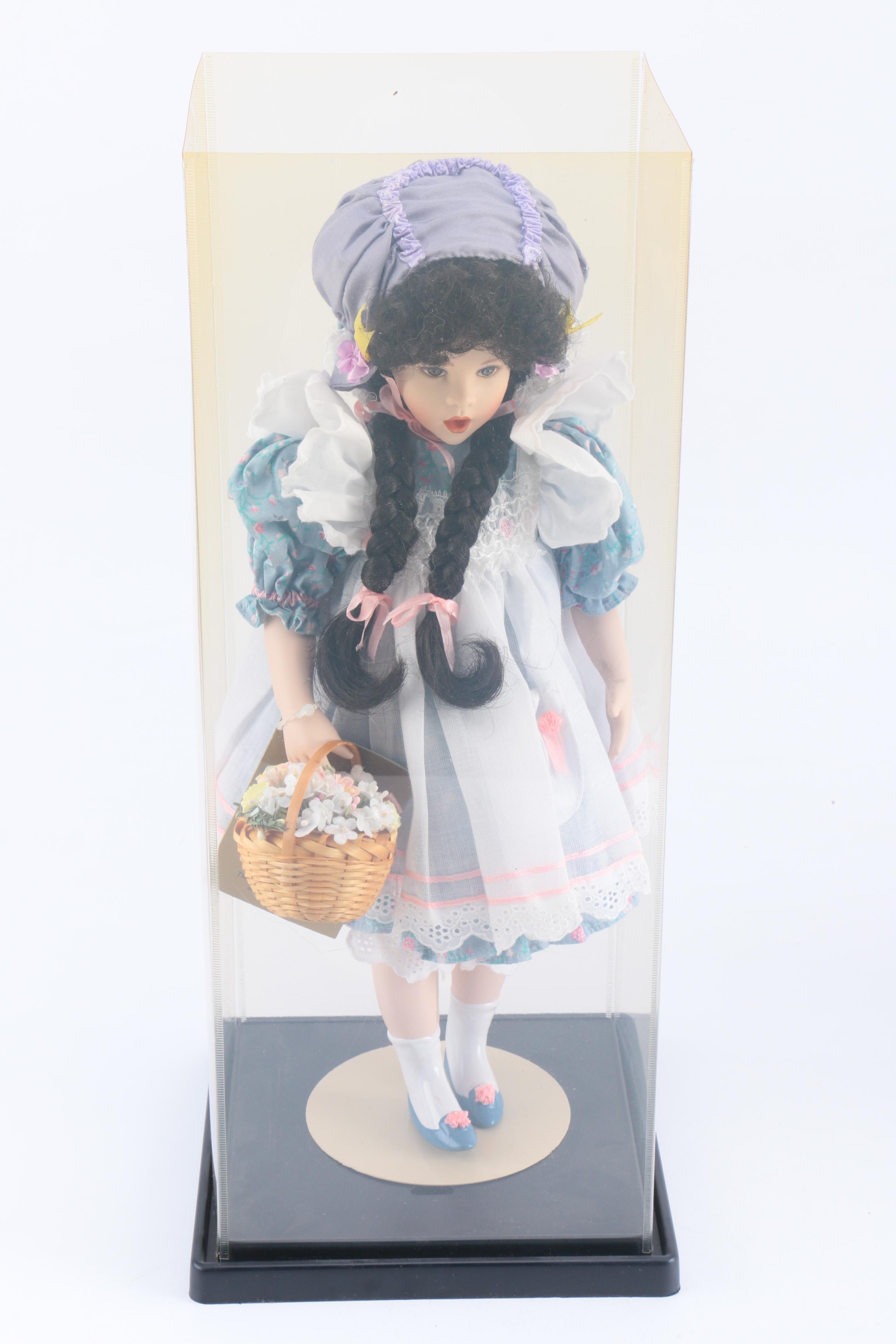 Franklin Heirloom Porcelain Dolls in Display Cases