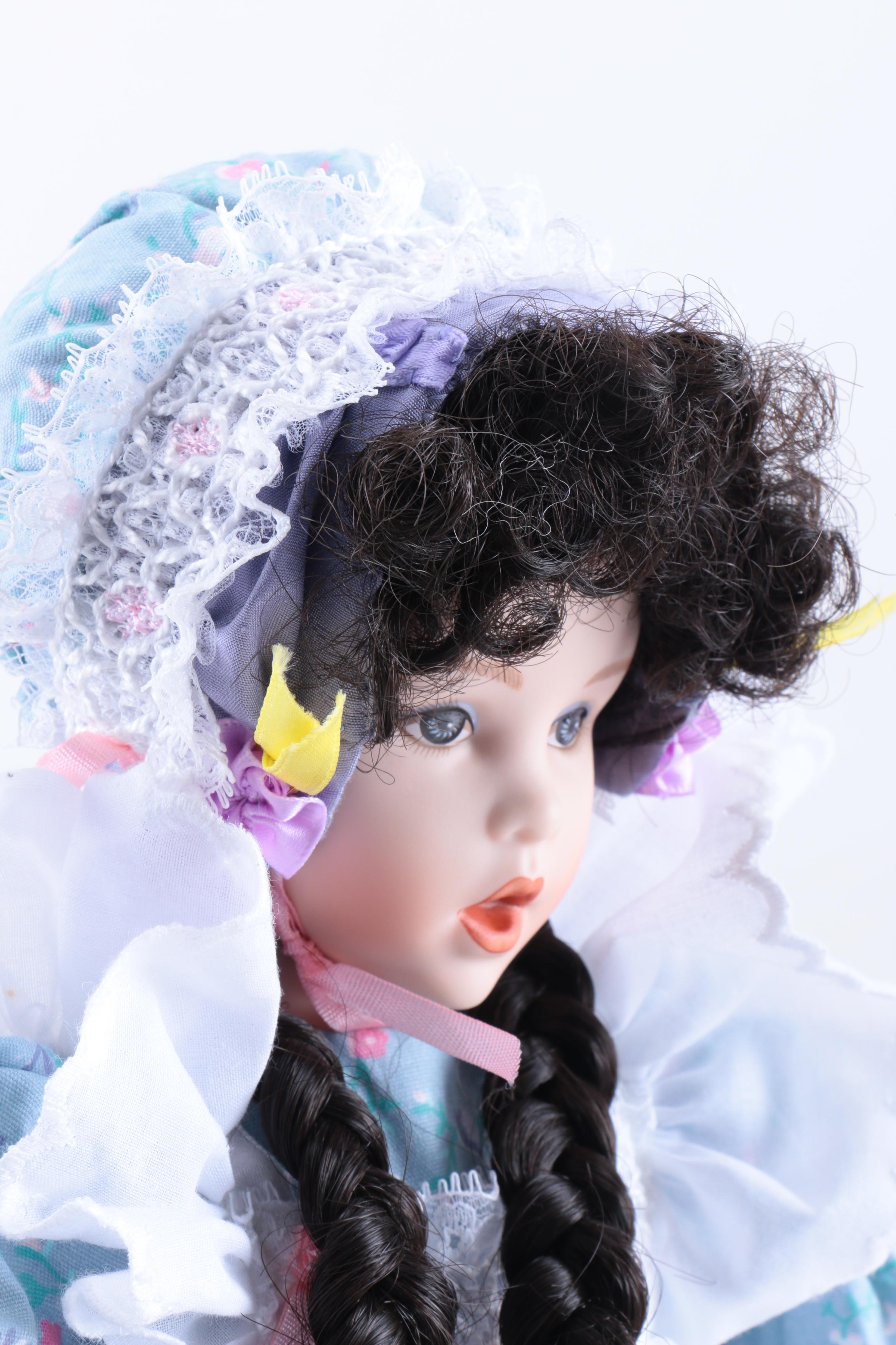 Franklin Heirloom Porcelain Dolls in Display Cases