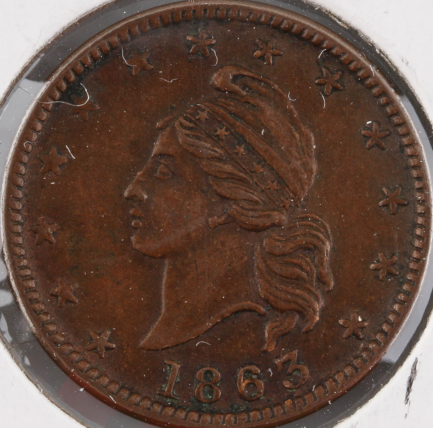 1863 Civil War Token with 1863 Liberty Bust Facing Left on the Obverse