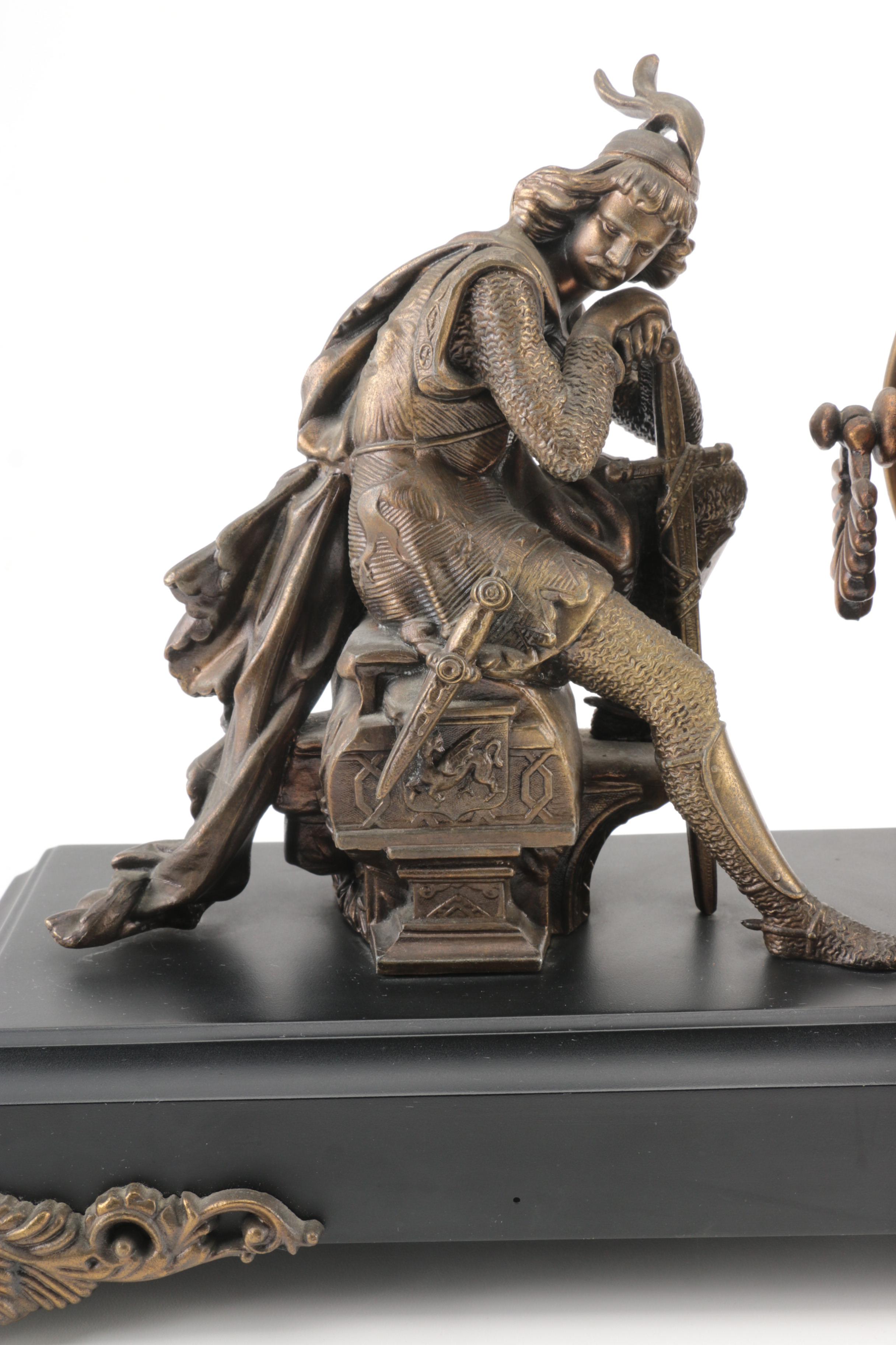 Antique New Haven Clock Co. Brass Figural Mantel Clock