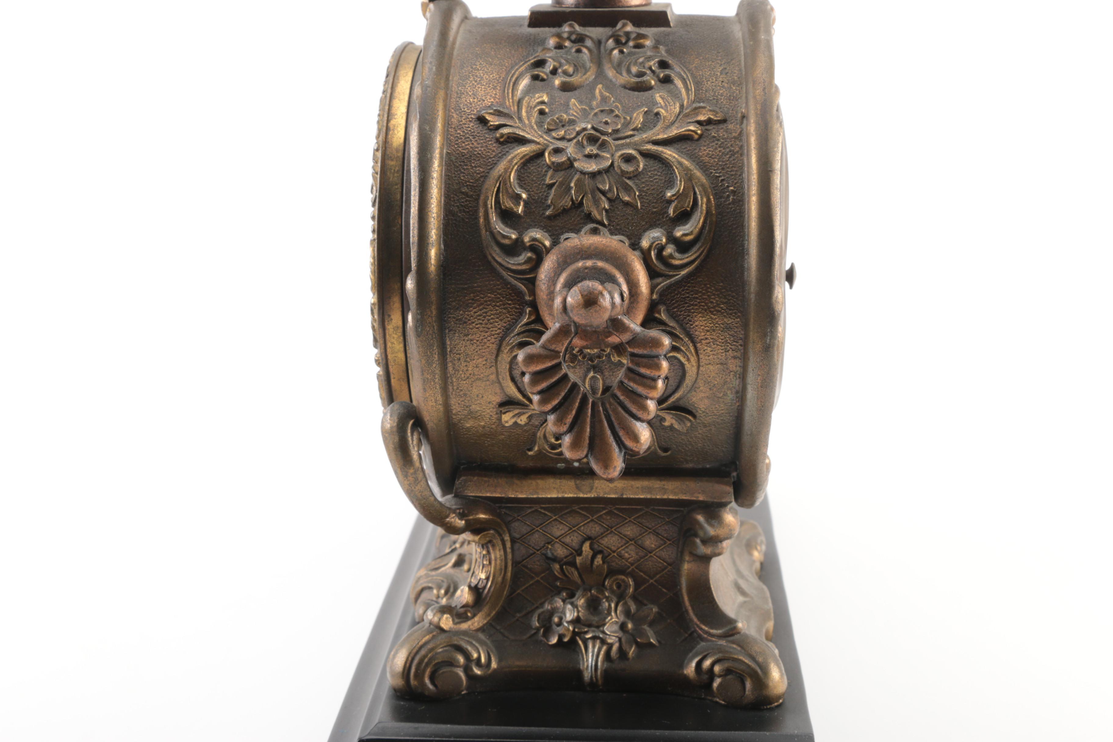 Antique New Haven Clock Co. Brass Figural Mantel Clock