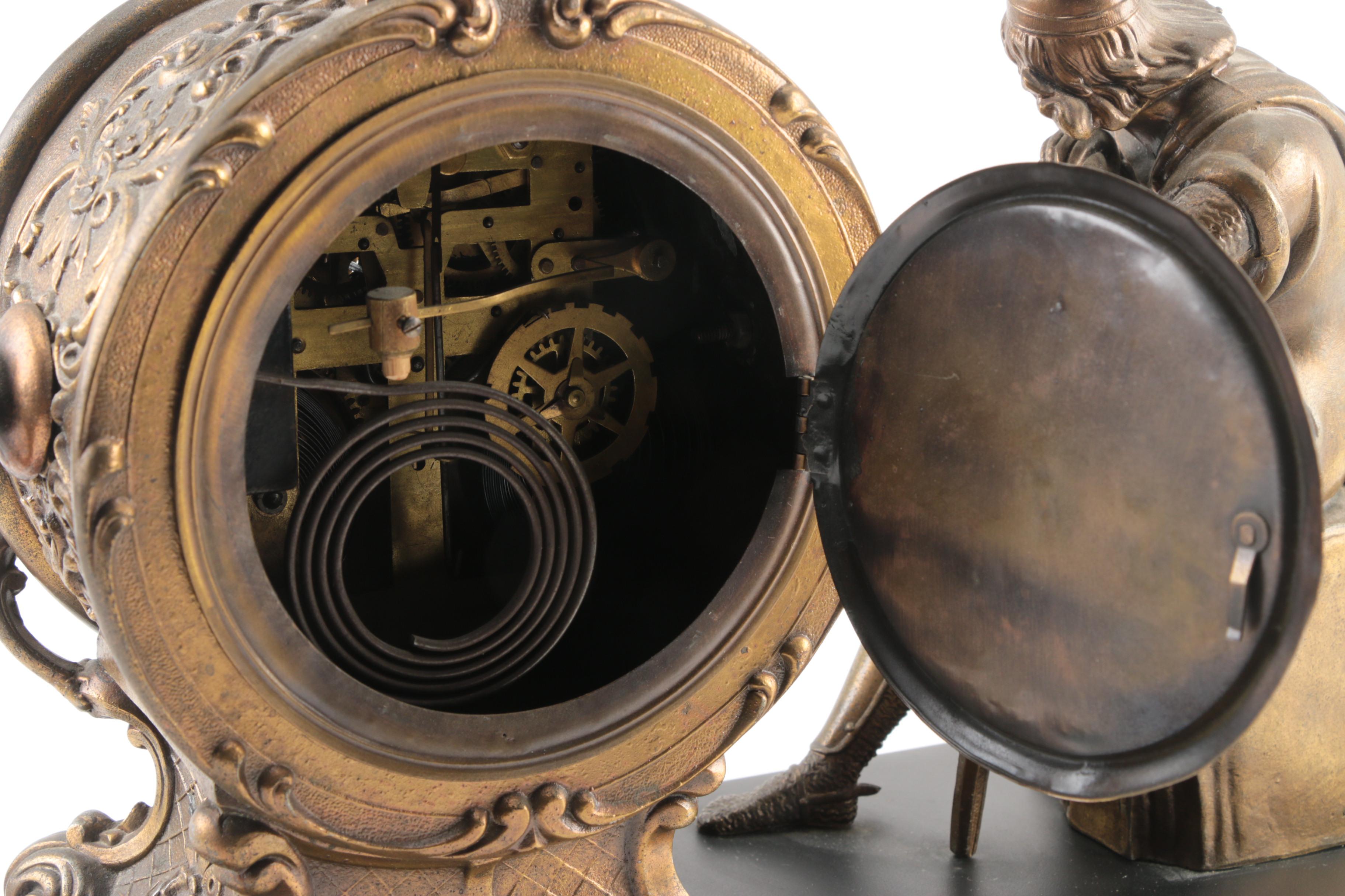 Antique New Haven Clock Co. Brass Figural Mantel Clock