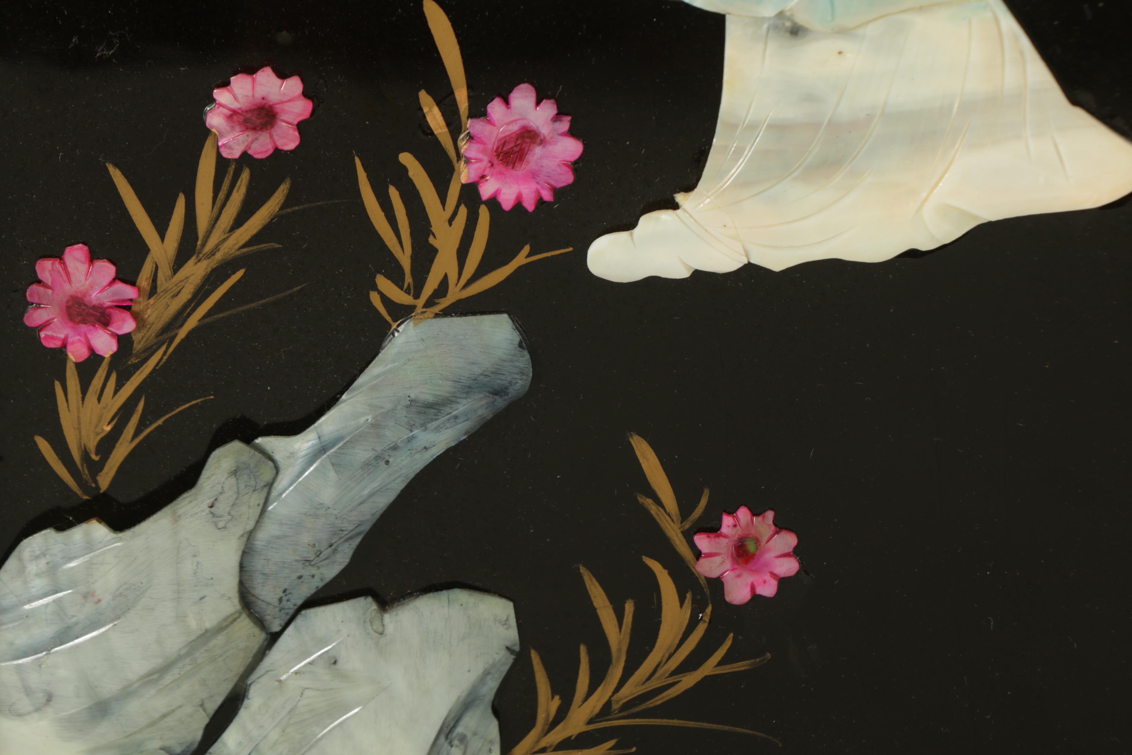 East Asian Style Lacquer Panels with Inlaid Shell and Resin