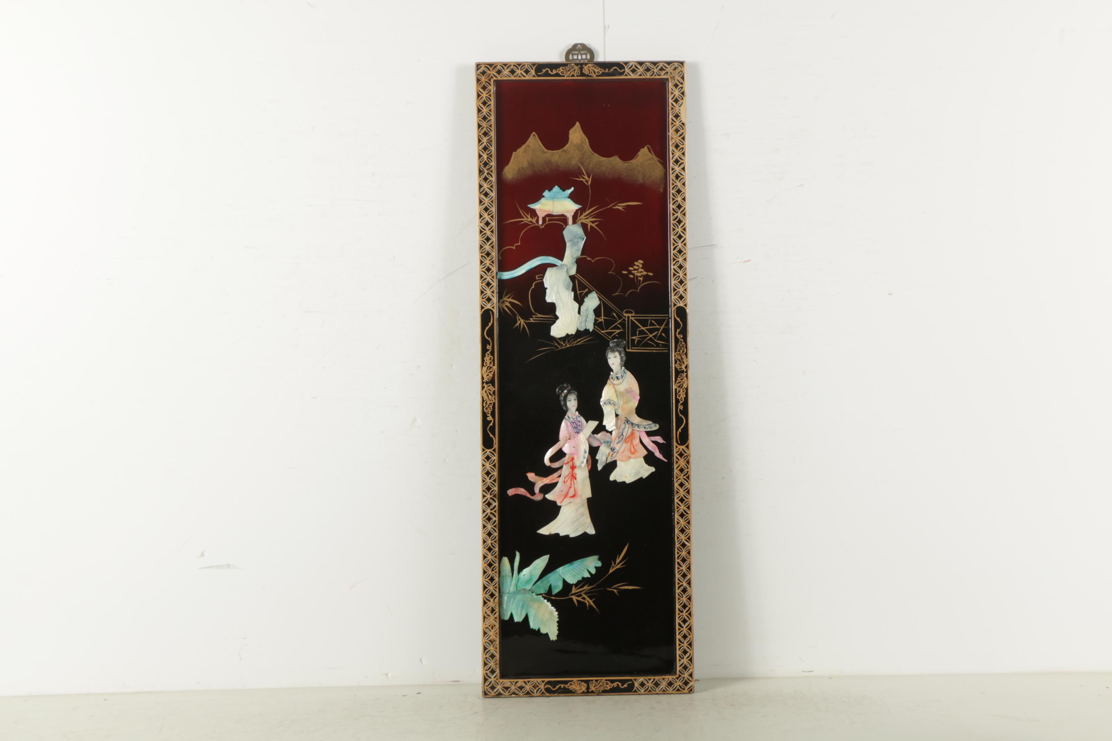 East Asian Style Lacquer Panels with Inlaid Shell and Resin