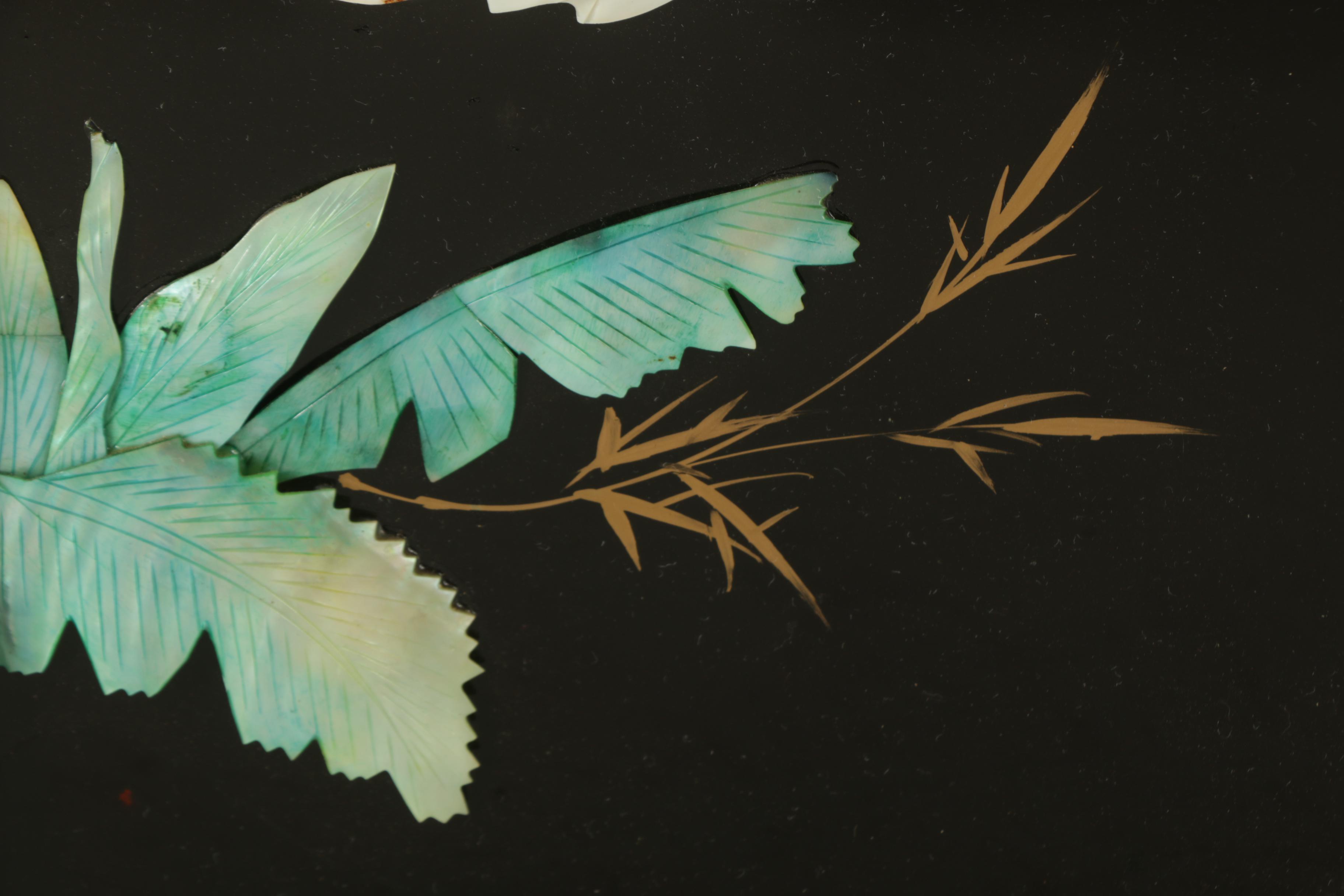 East Asian Style Lacquer Panels with Inlaid Shell and Resin