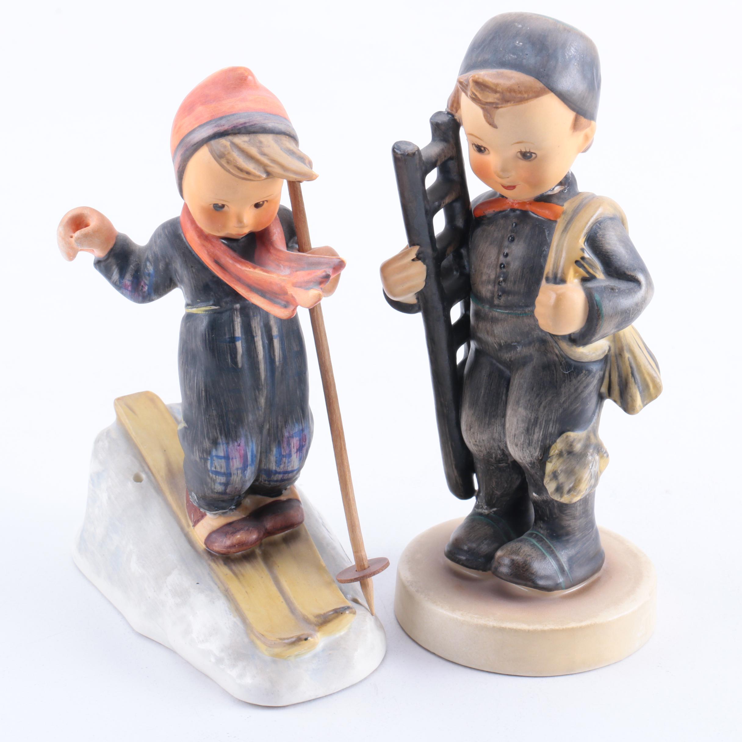 Vintage Hummel "Skier" and "Chimney Sweep" Porcelain Figurines