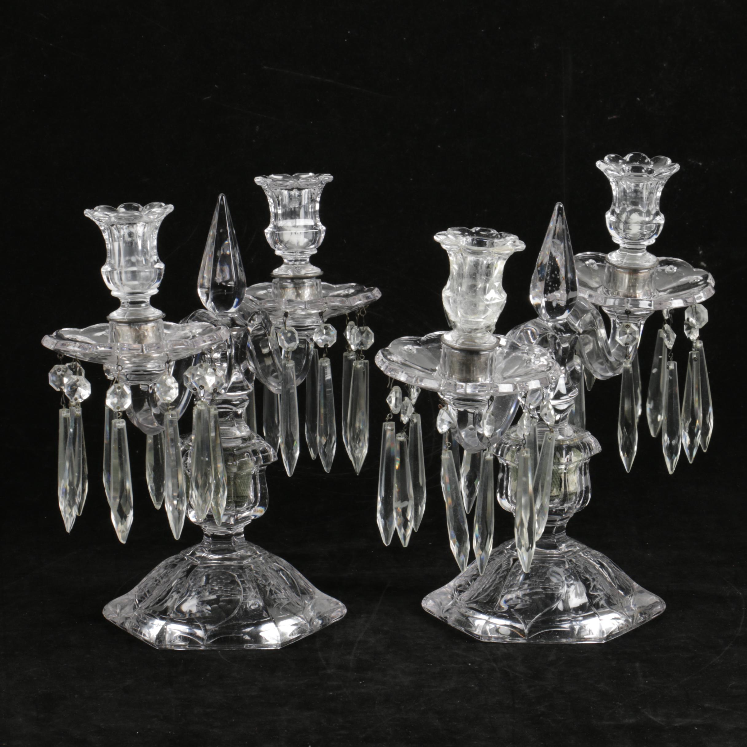 Pair of Vintage Crystal Candelabras