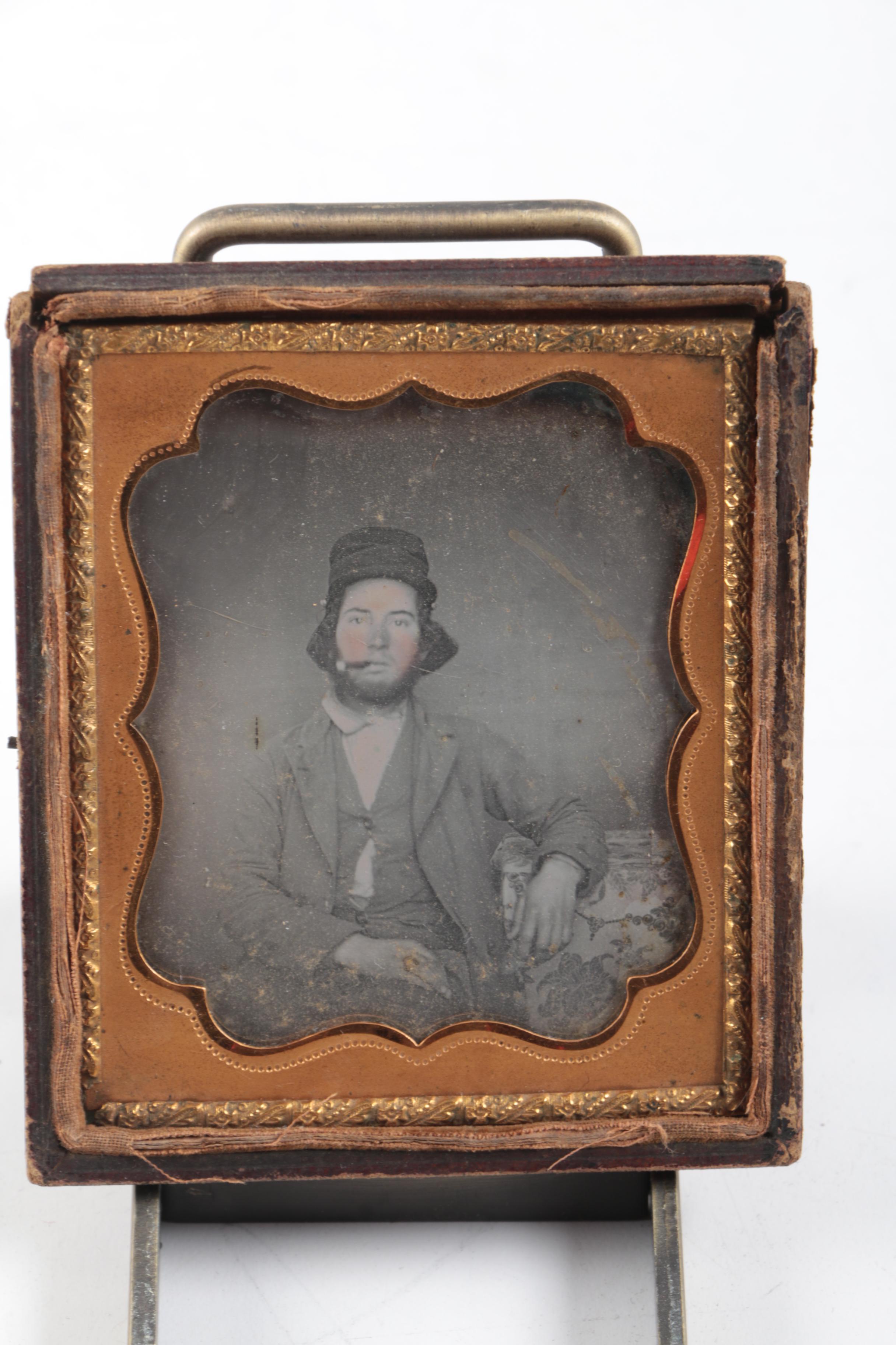 Antique Daguerreotypes In Cases Including Hand-Painted Postmortem Portrait