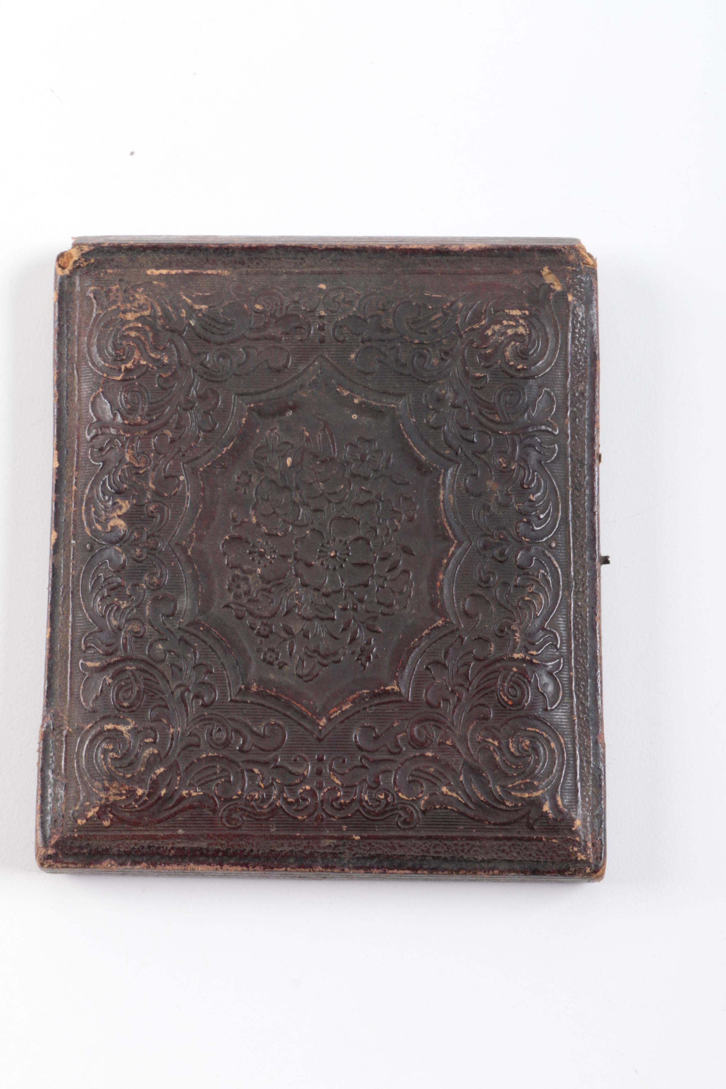 Antique Daguerreotypes In Cases Including Hand-Painted Postmortem Portrait