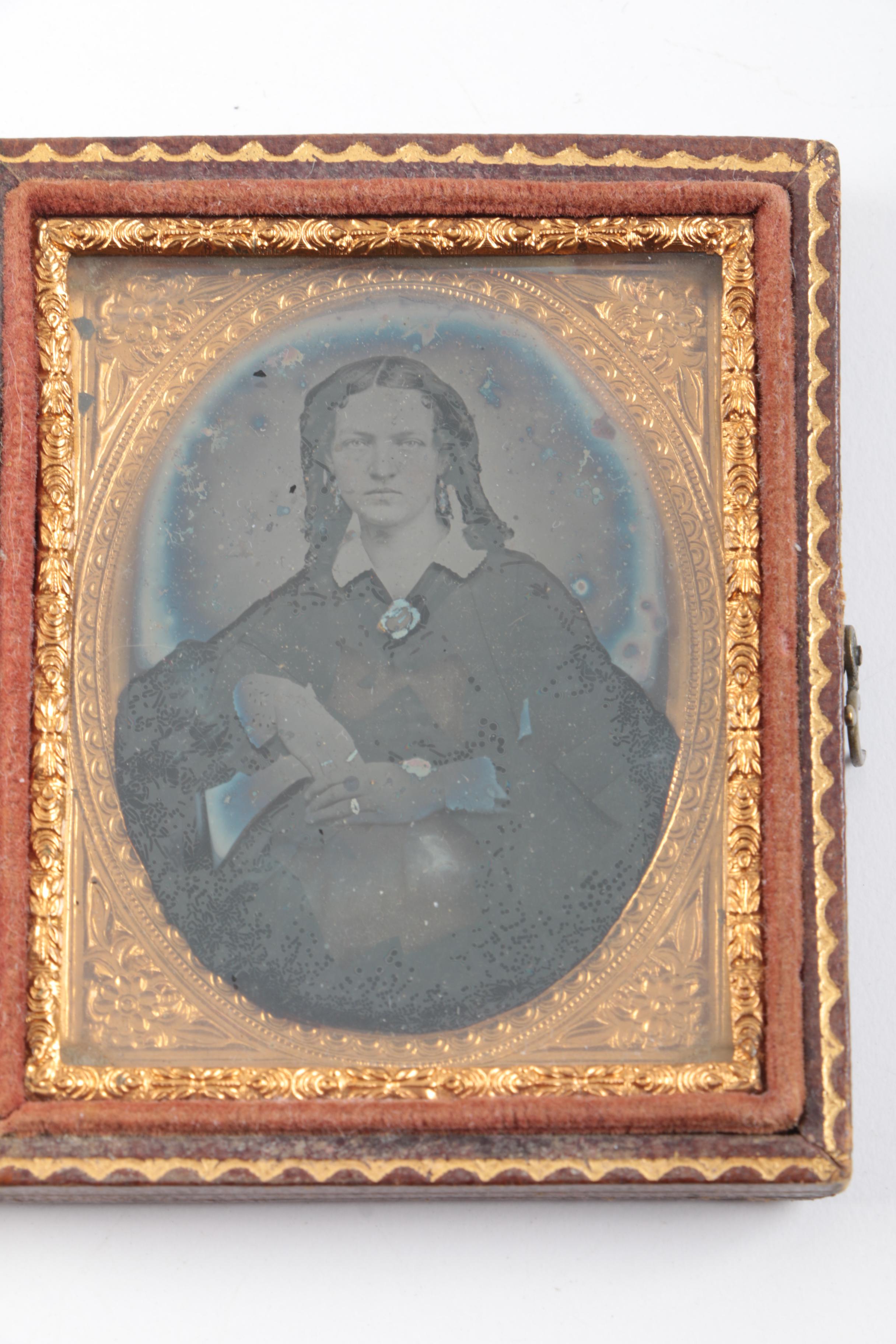 Antique Daguerreotypes In Cases Including Hand-Painted Postmortem Portrait