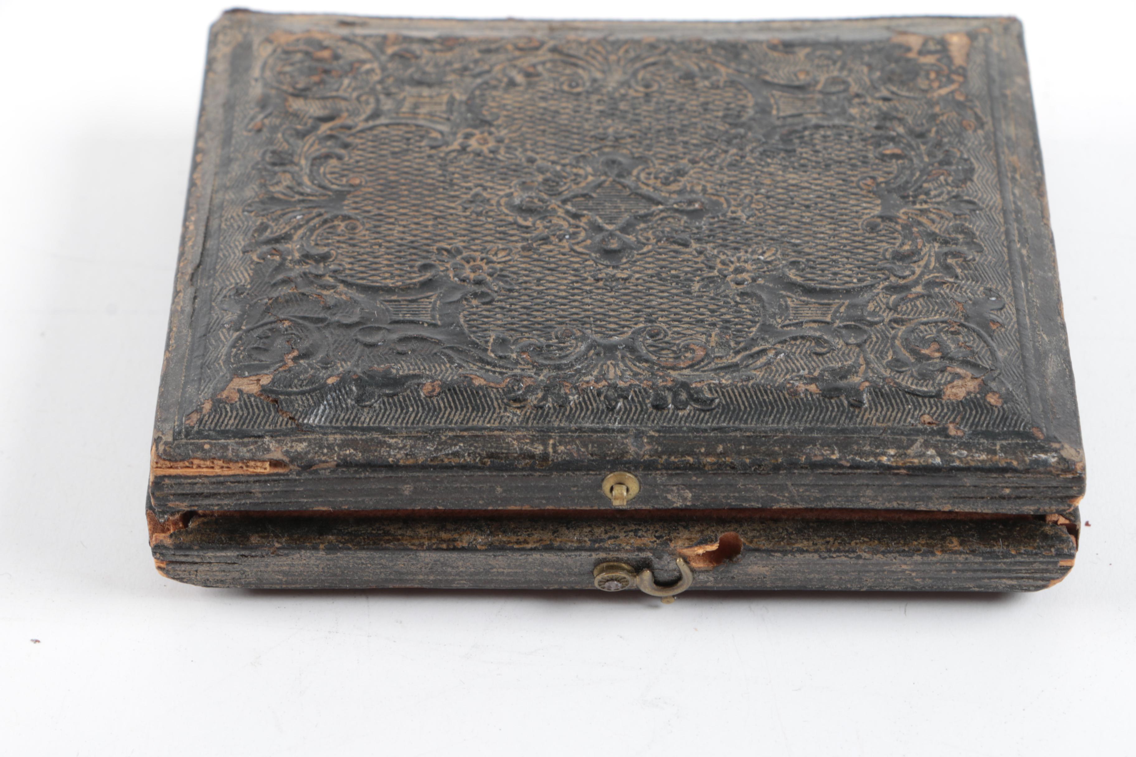 Antique Daguerreotypes In Cases Including Hand-Painted Postmortem Portrait