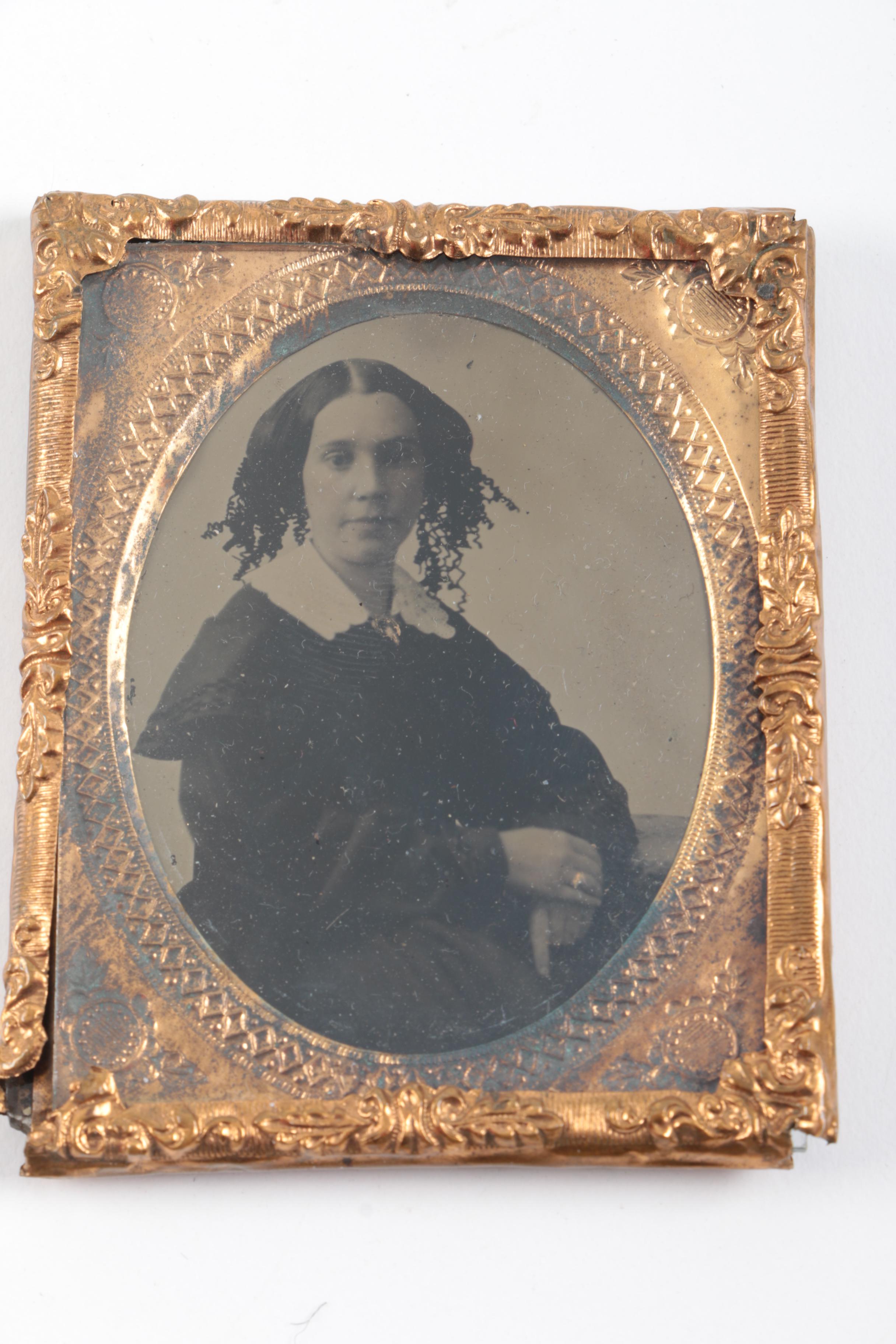 Antique Daguerreotypes In Cases Including Hand-Painted Postmortem Portrait